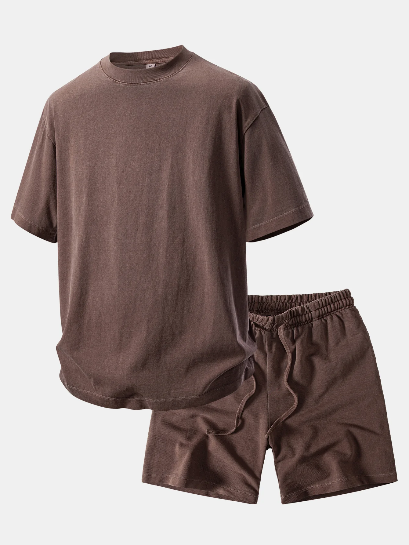 Relax Fit Heavyweight Washed Drop Shoulder T-Shirt & Washed Distressed Drawstring Shorts - Image 3