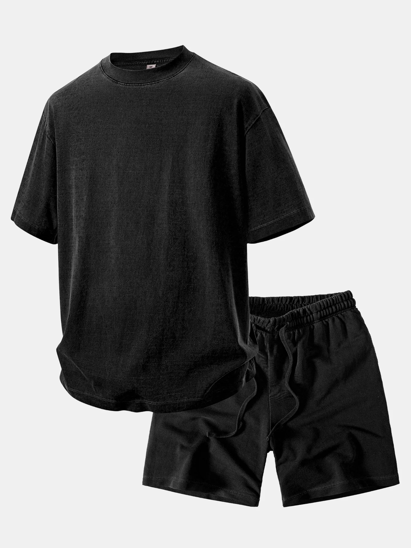 Relax Fit Heavyweight Washed Drop Shoulder T-Shirt & Washed Distressed Drawstring Shorts - Image 4
