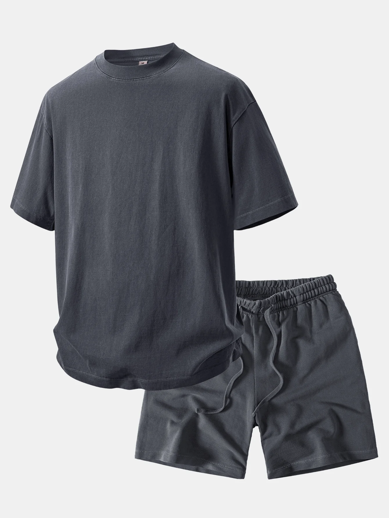 Relax Fit Heavyweight Washed Drop Shoulder T-Shirt & Washed Distressed Drawstring Shorts - Image 5