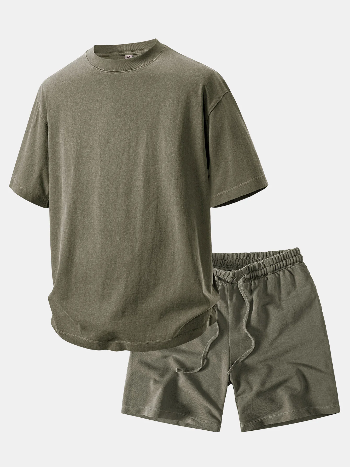 Relax Fit Heavyweight Washed Drop Shoulder T-Shirt & Washed Distressed Drawstring Shorts - Image 6