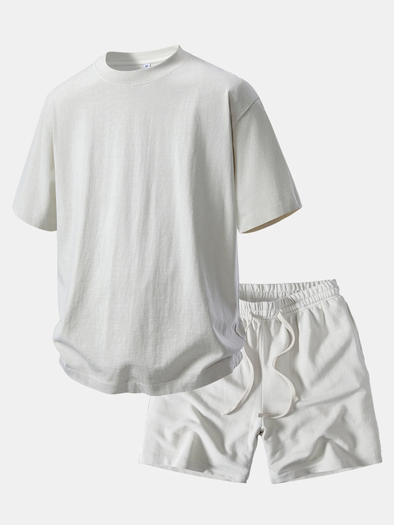 Relax Fit Heavyweight Washed Drop Shoulder T-Shirt & Washed Distressed Drawstring Shorts - Image 8