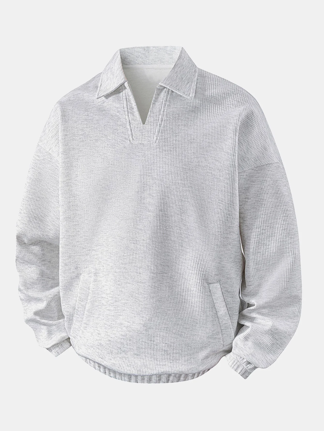 Relaxed Fit Wffle V-Ausschnitt Poloshirts Sweatshirt - Image 5