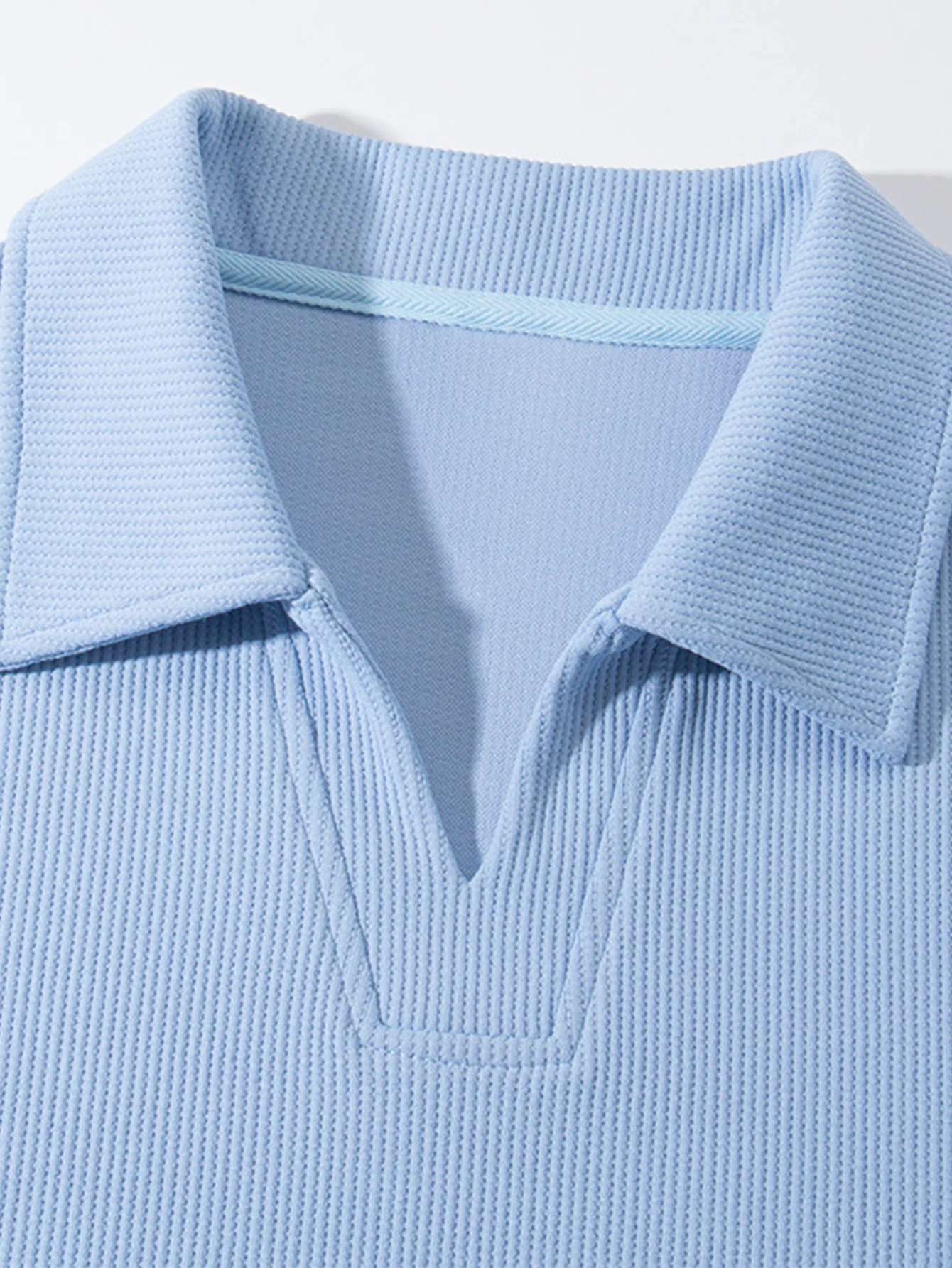 Relaxed Fit Wffle V-Ausschnitt Poloshirts Sweatshirt - Image 7