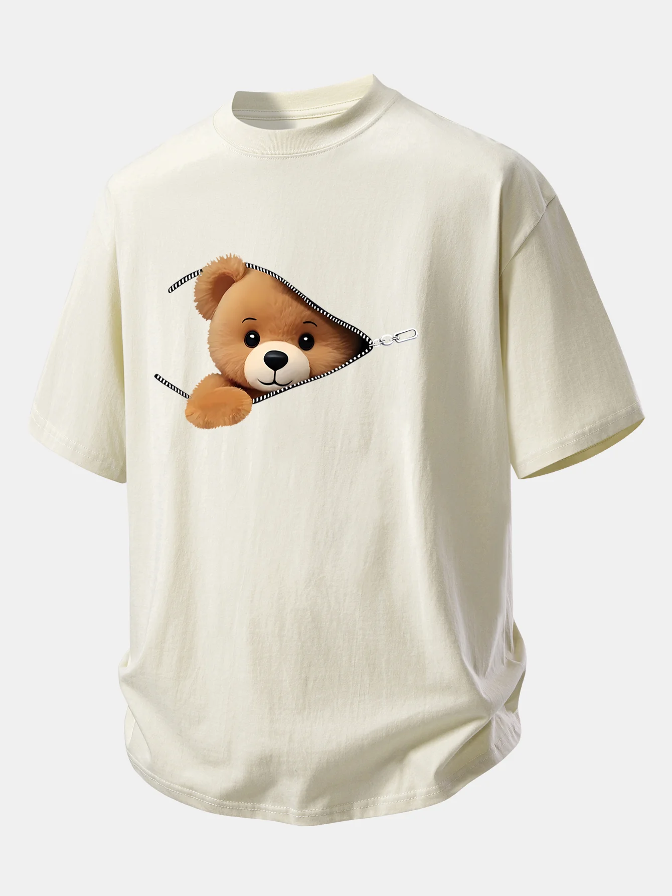 Relax Fit Zipper Bear Print Cotton T-Shirt - Image 12