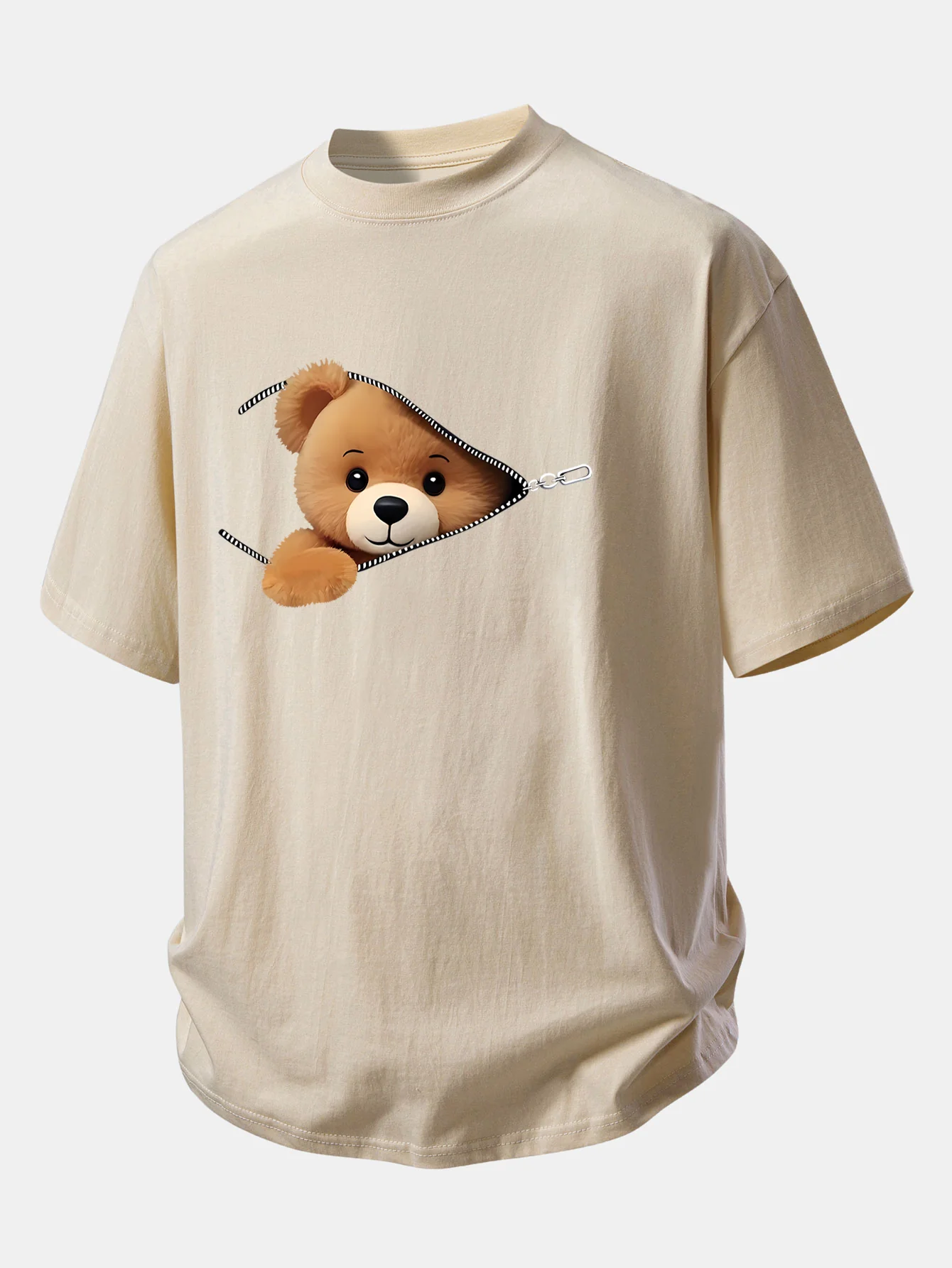 Relax Fit Zipper Bear Print Cotton T-Shirt - Image 2