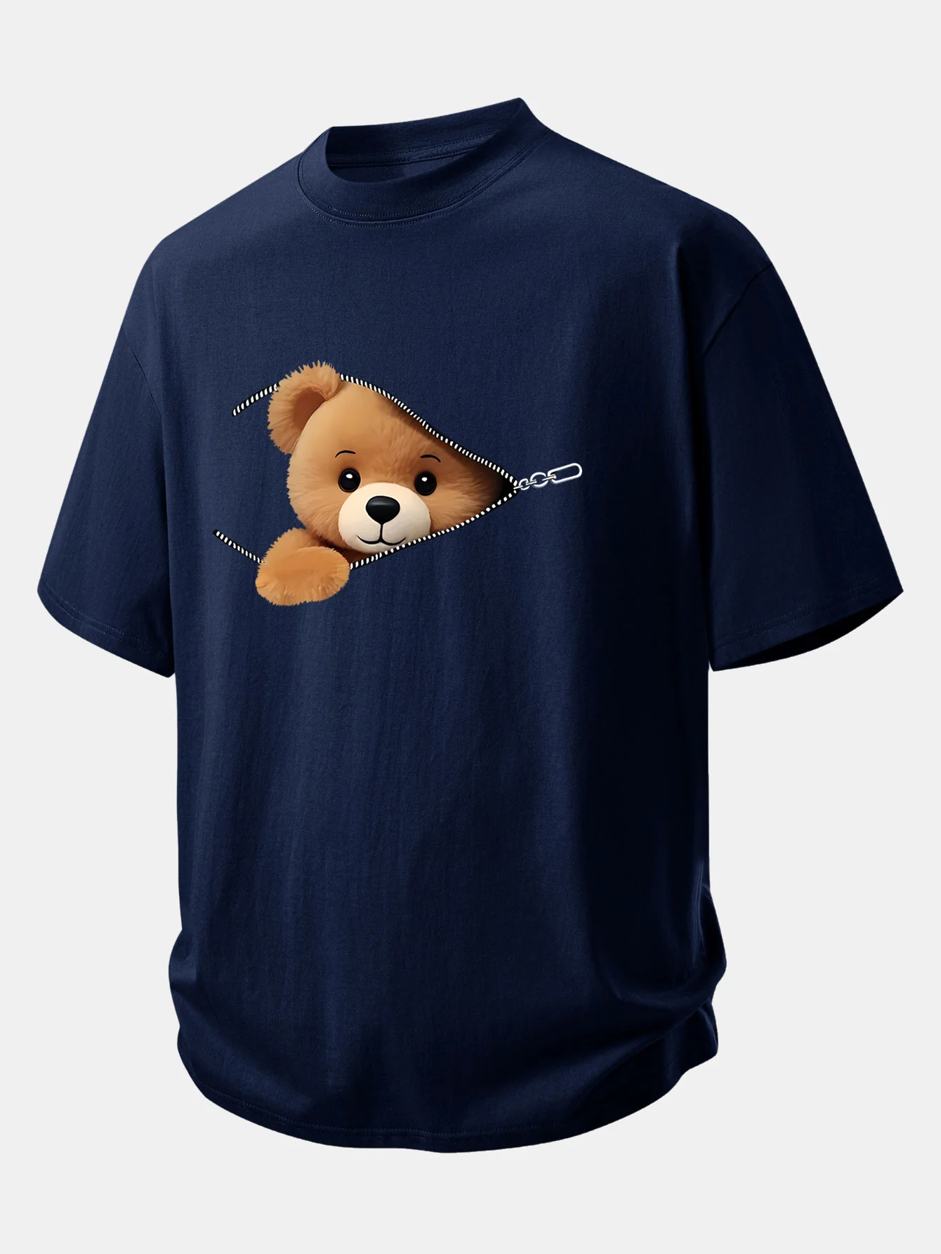 Relax Fit Zipper Bear Print Cotton T-Shirt - Image 3
