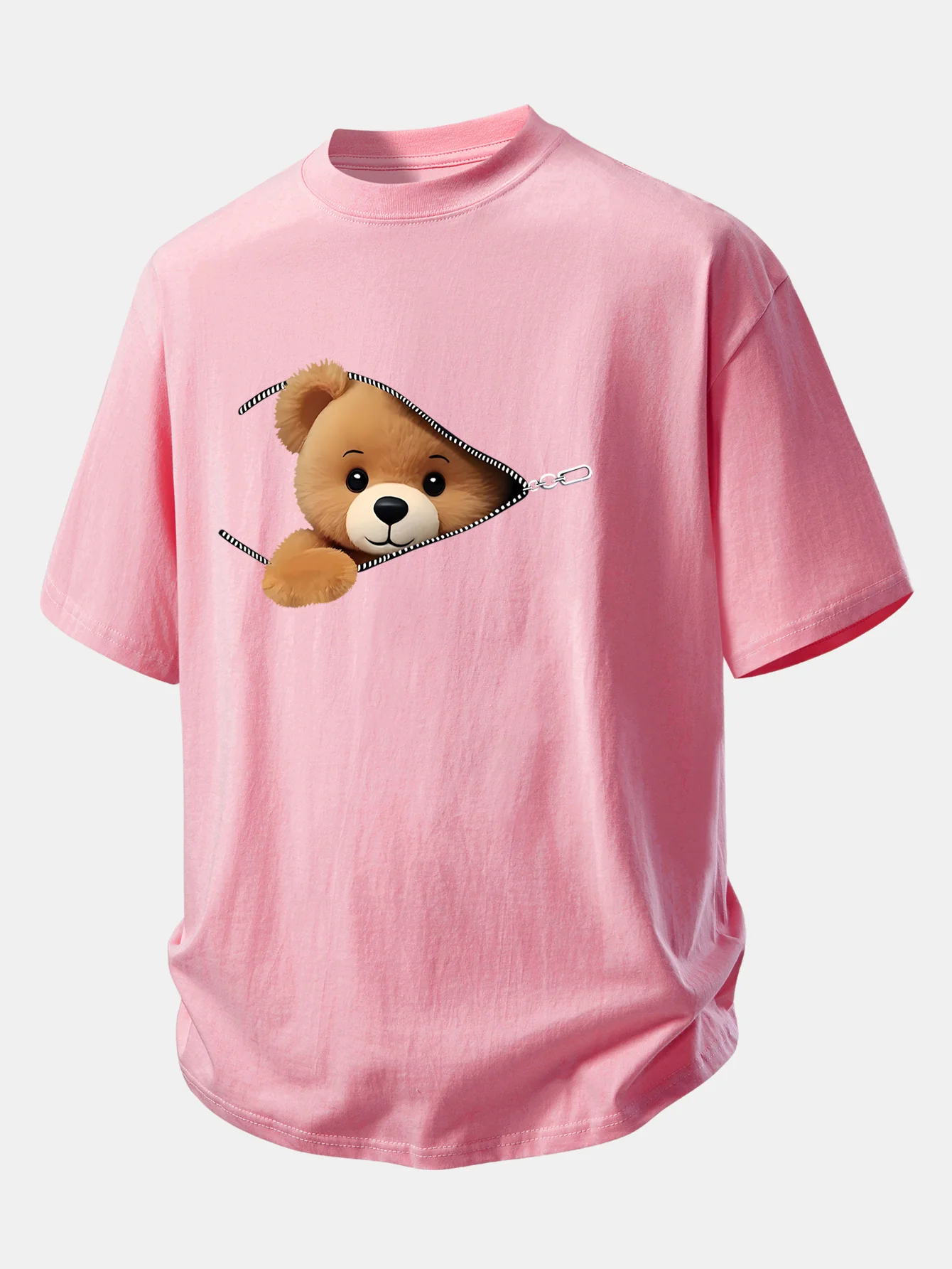 Relax Fit Zipper Bear Print Cotton T-Shirt - Image 4