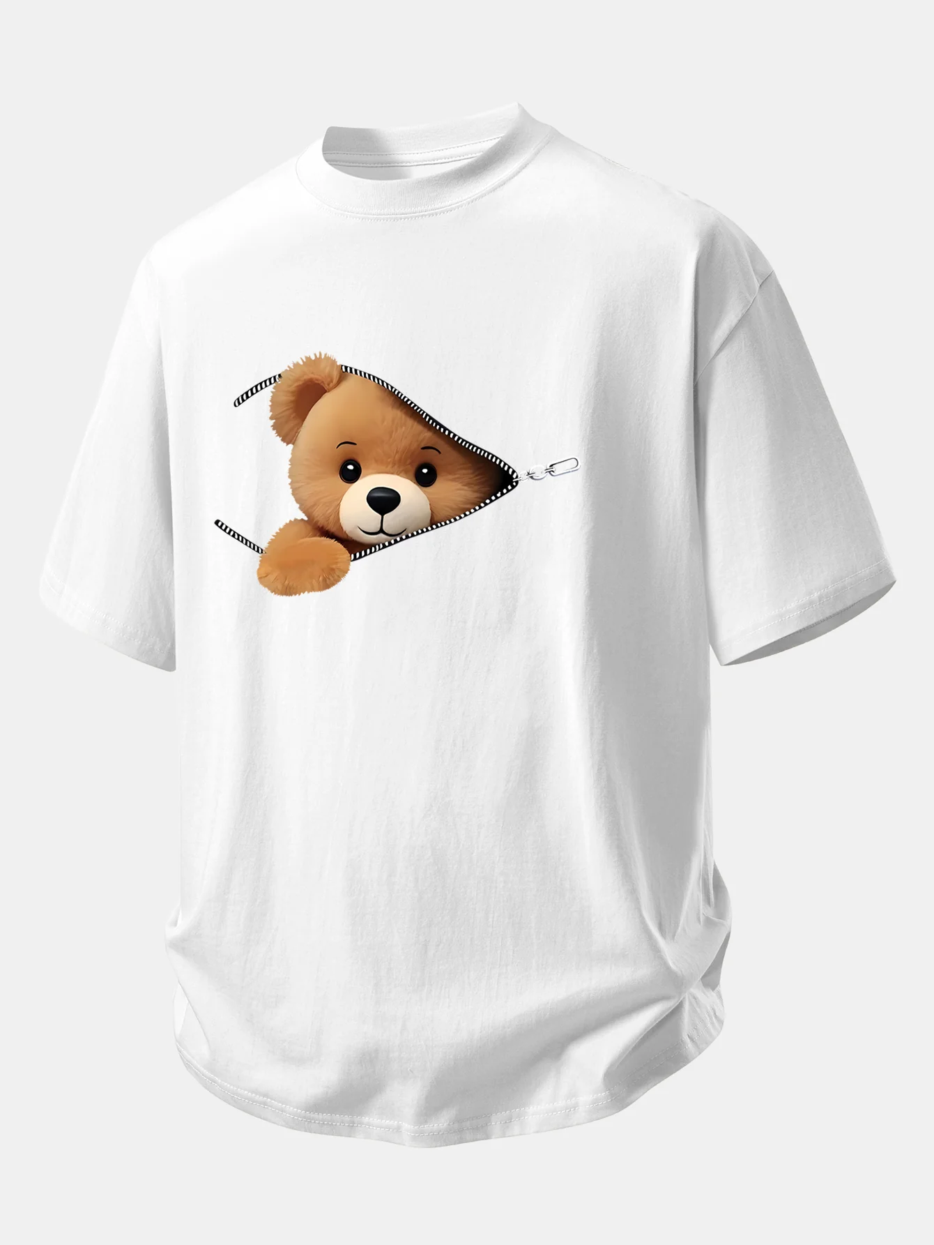 Relax Fit Zipper Bear Print Cotton T-Shirt - Image 5
