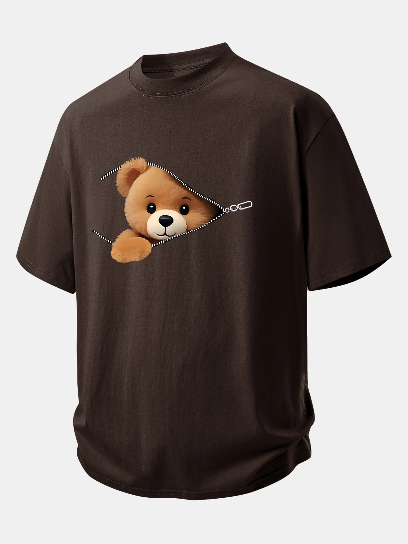 Relax Fit Zipper Bear Print Cotton T-Shirt - Image 7