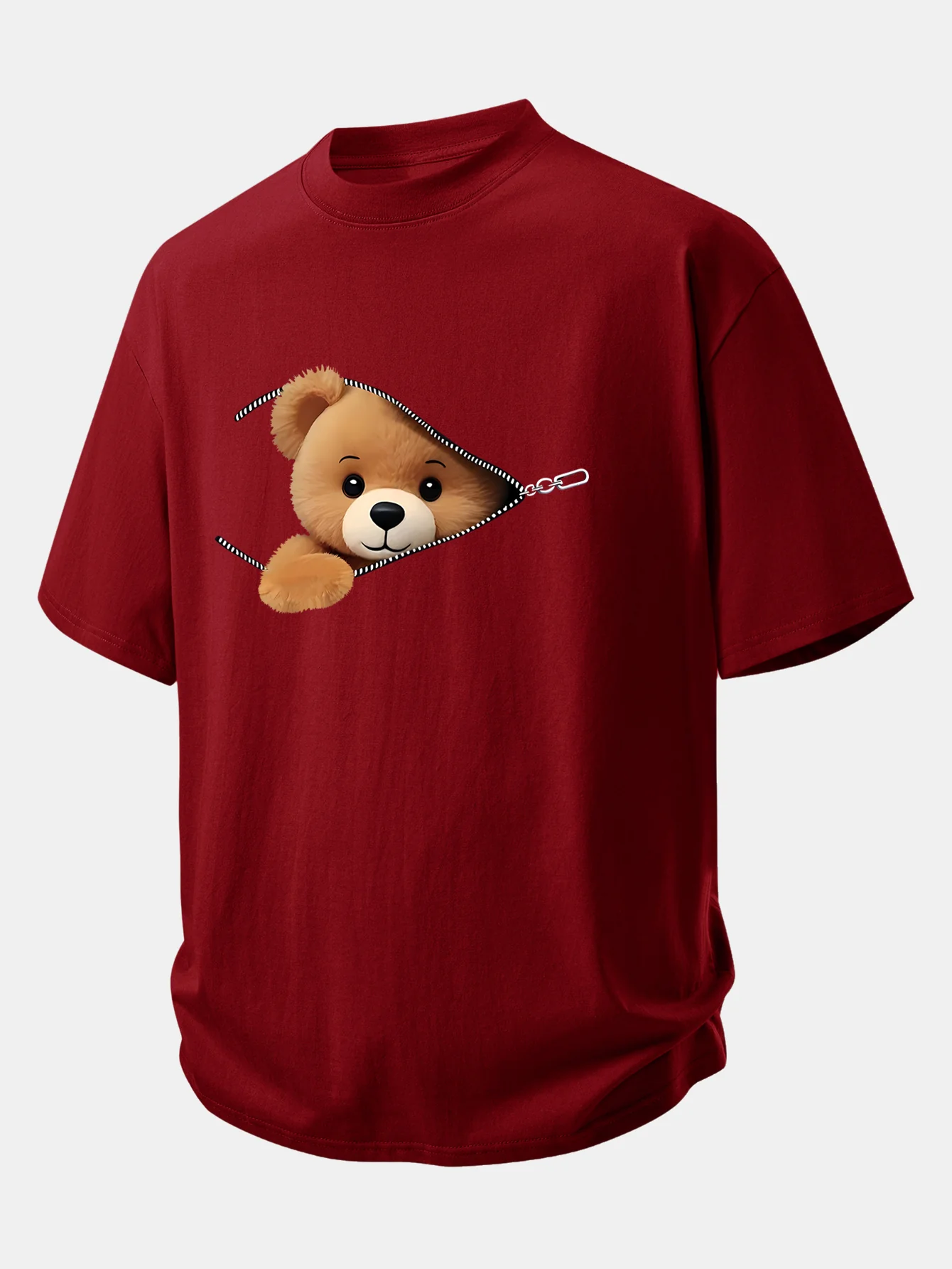 Relax Fit Zipper Bear Print Cotton T-Shirt - Image 8