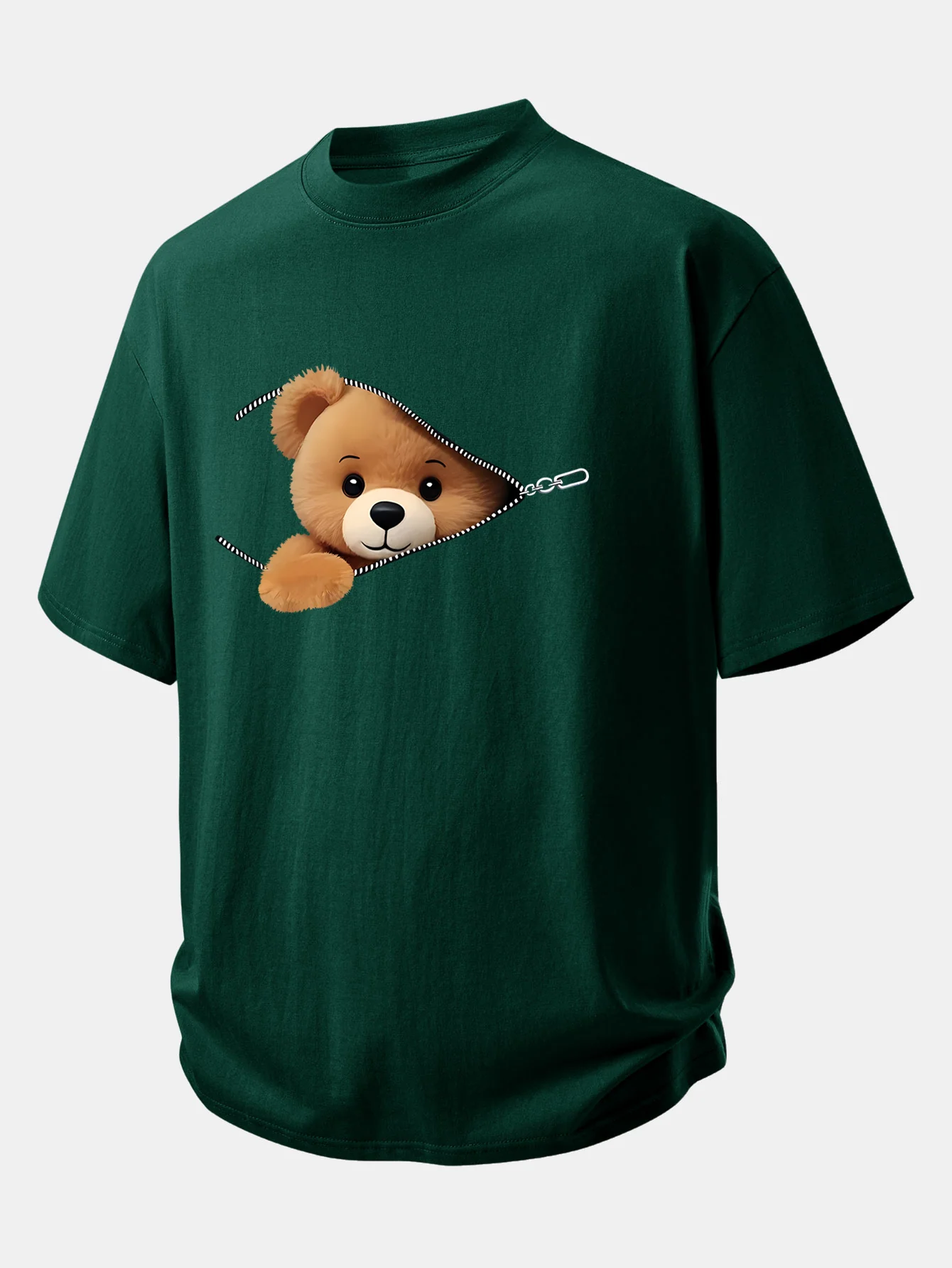 Relax Fit Zipper Bear Print Cotton T-Shirt - Image 9