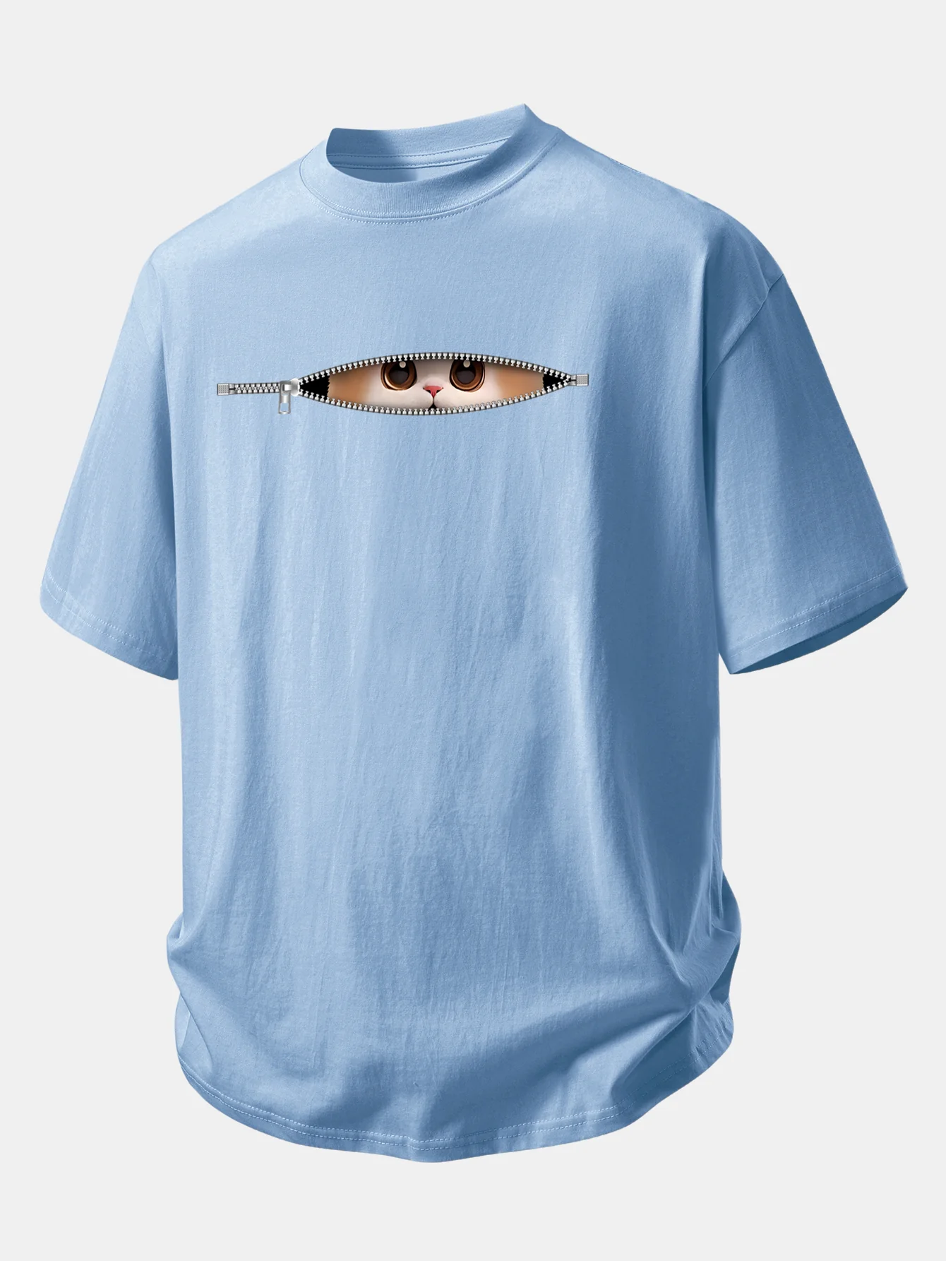 Relax Fit Zipper Cat Print Cotton T-Shirt - Image 10