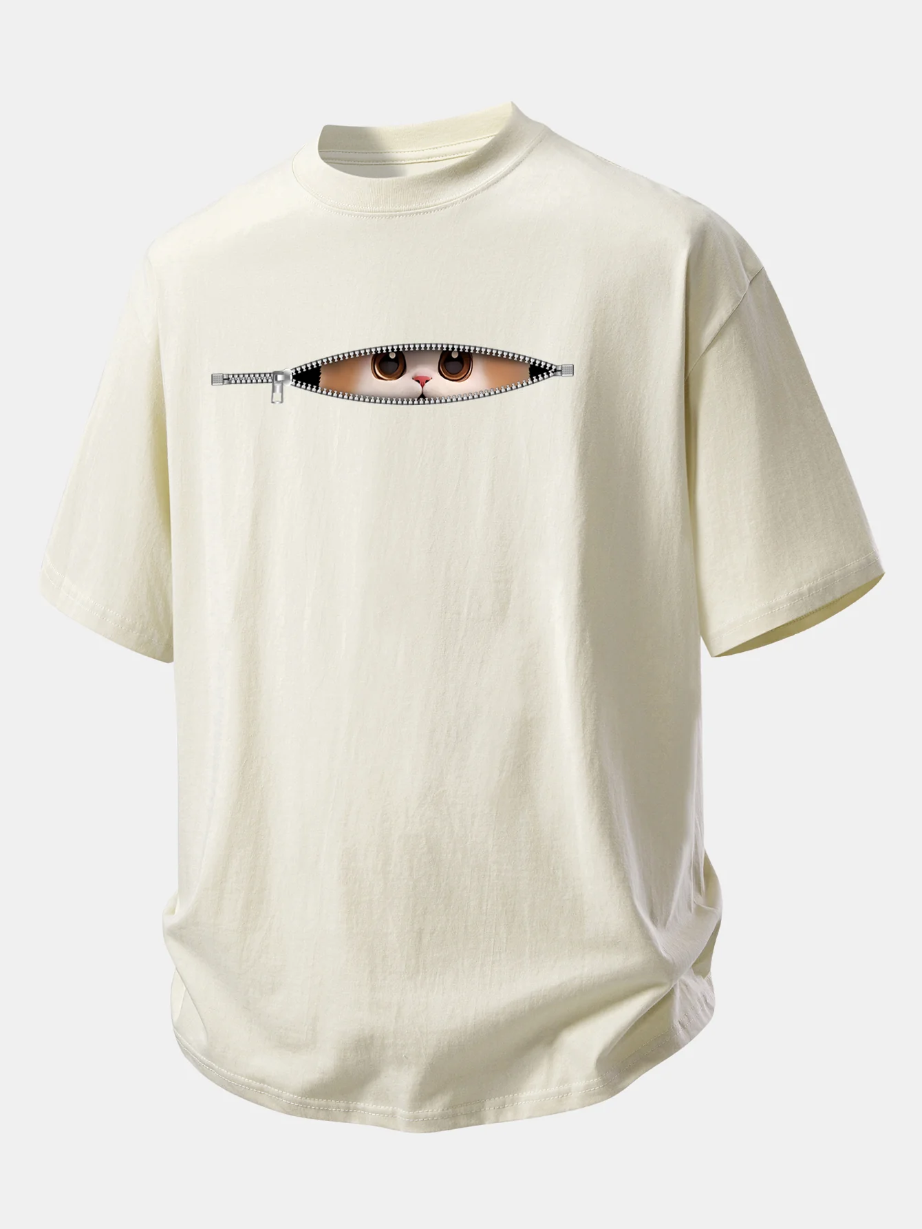 Relax Fit Zipper Cat Print Cotton T-Shirt - Image 11