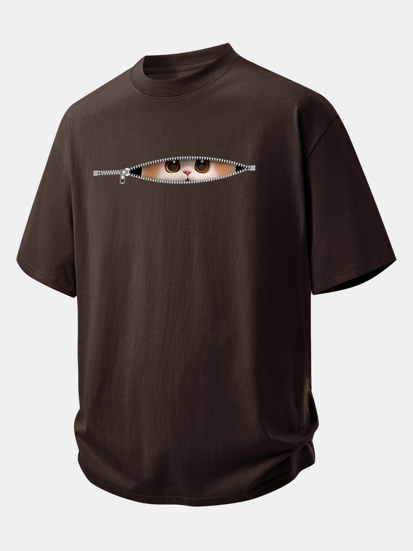 Relax Fit Zipper Cat Print Cotton T-Shirt - Image 5