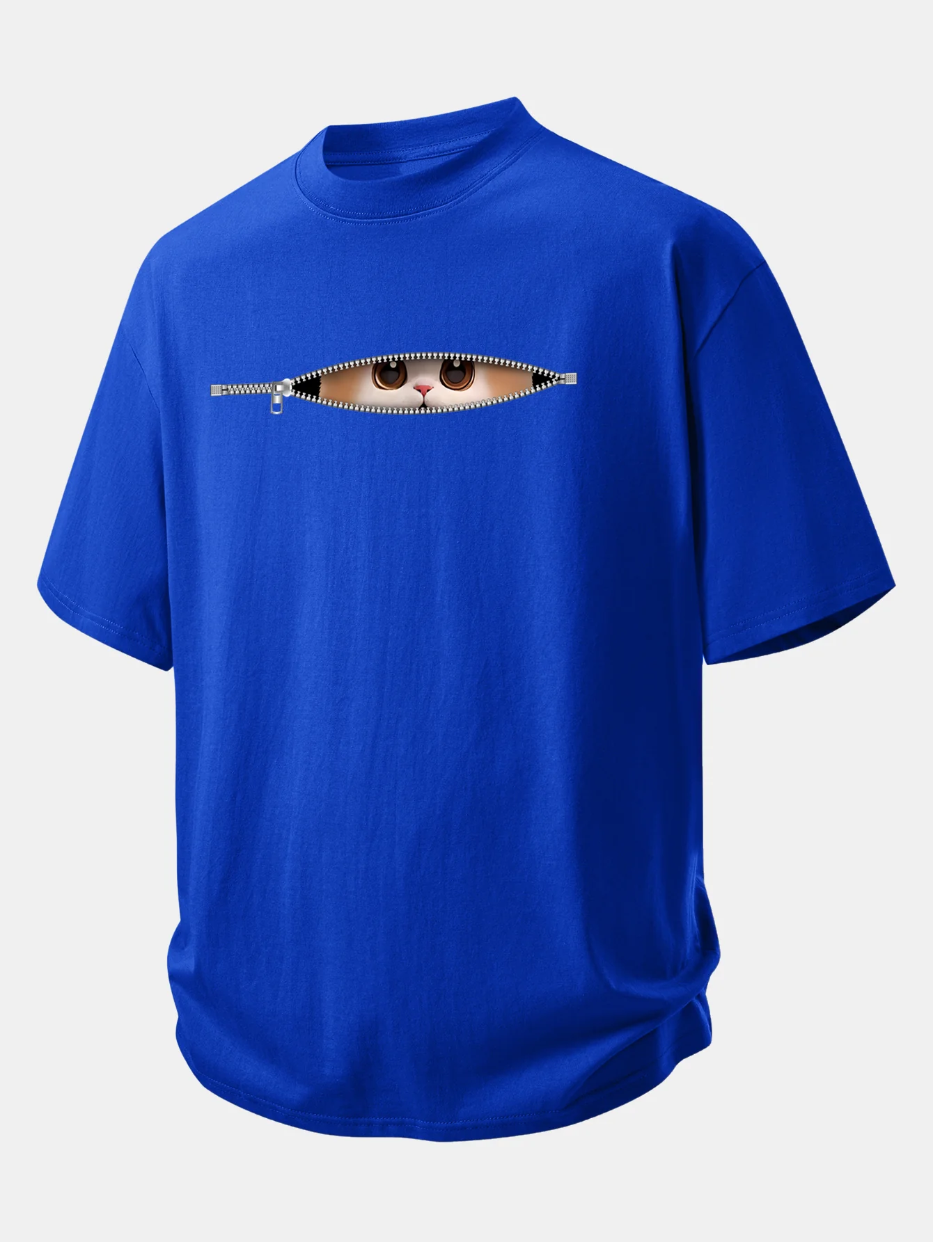 Relax Fit Zipper Cat Print Cotton T-Shirt - Image 9