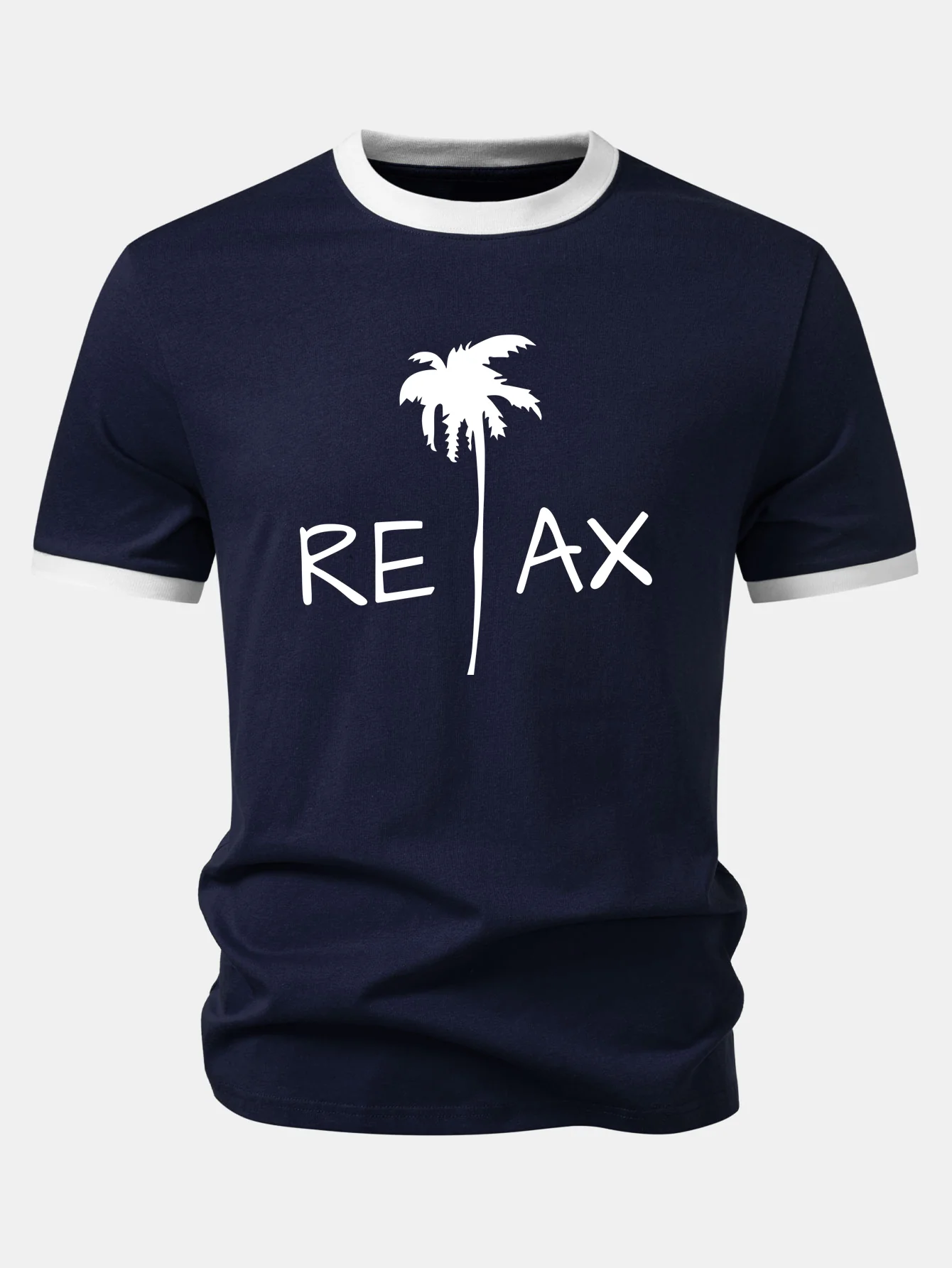 Relax Palm Tree Print Contrast Ringer T-Shirt - Image 2