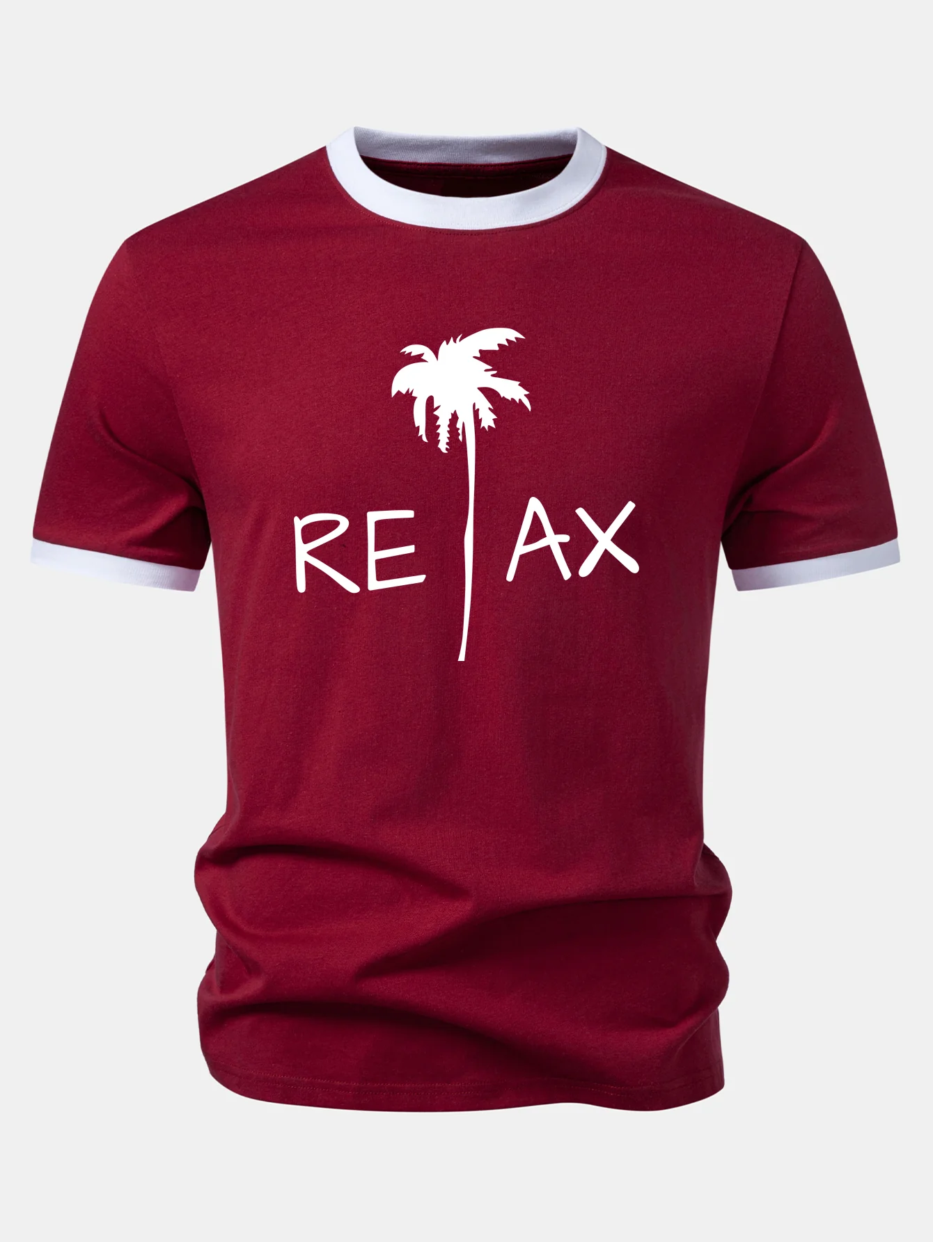 Relax Palm Tree Print Contrast Ringer T-Shirt - Image 3
