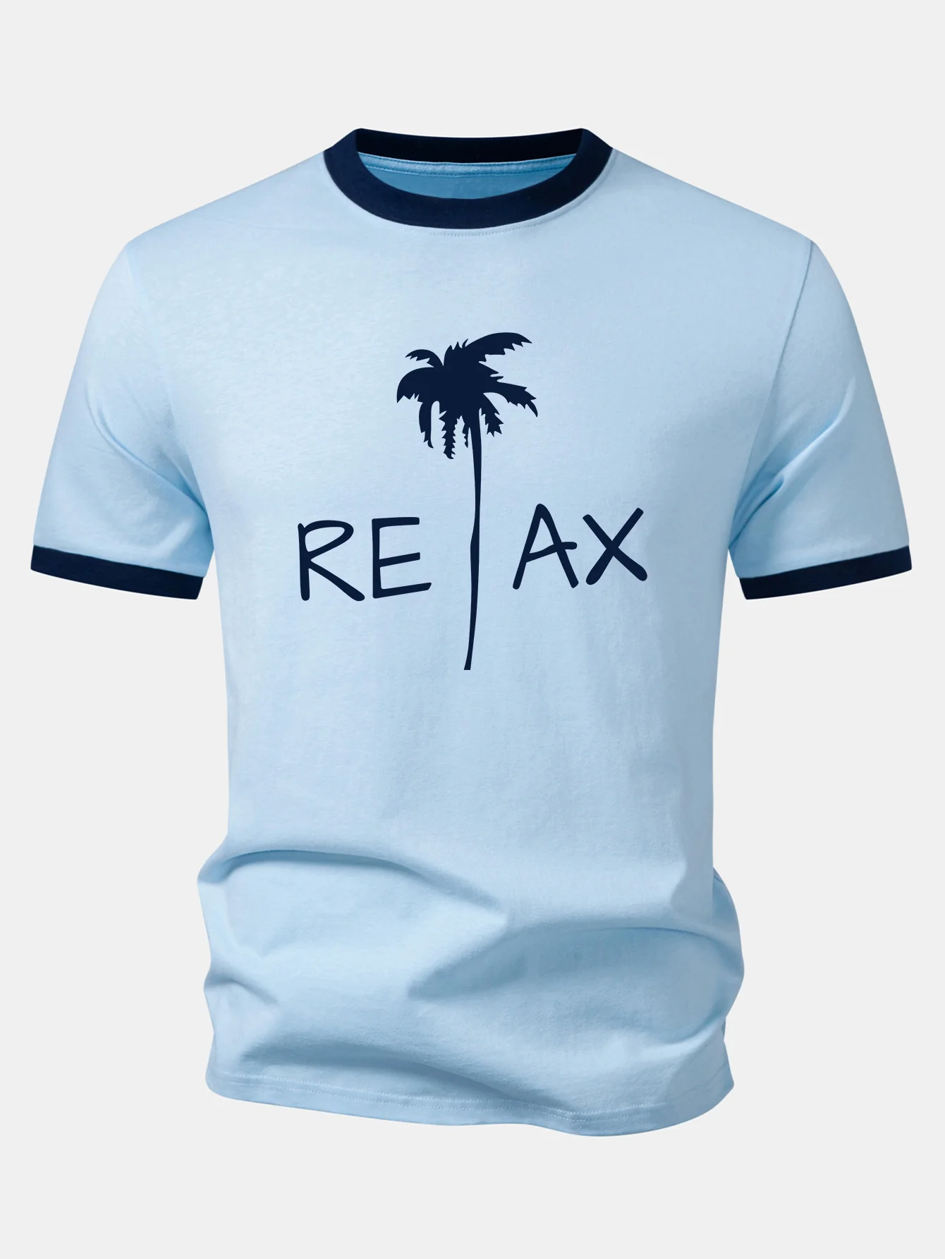 Relax Palm Tree Print Contrast Ringer T-Shirt - Image 4