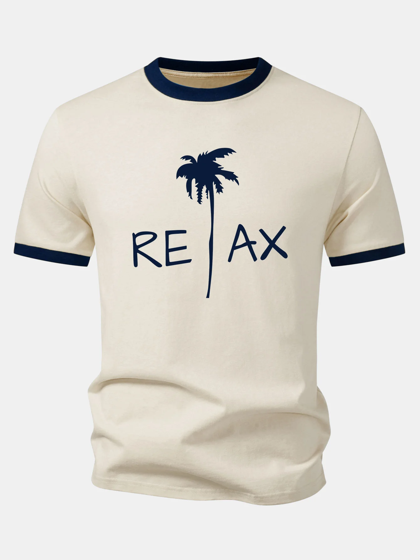 Relax Palm Tree Print Contrast Ringer T-Shirt - Image 5