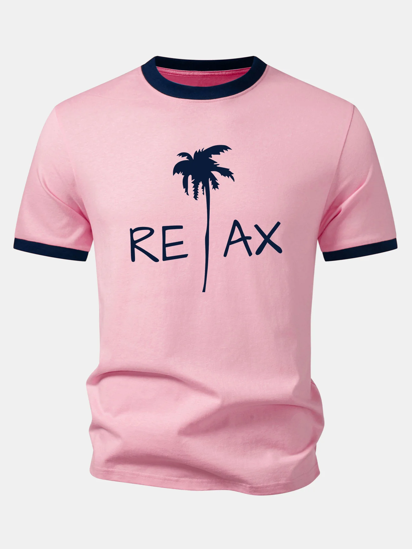 Relax Palm Tree Print Contrast Ringer T-Shirt - Image 6