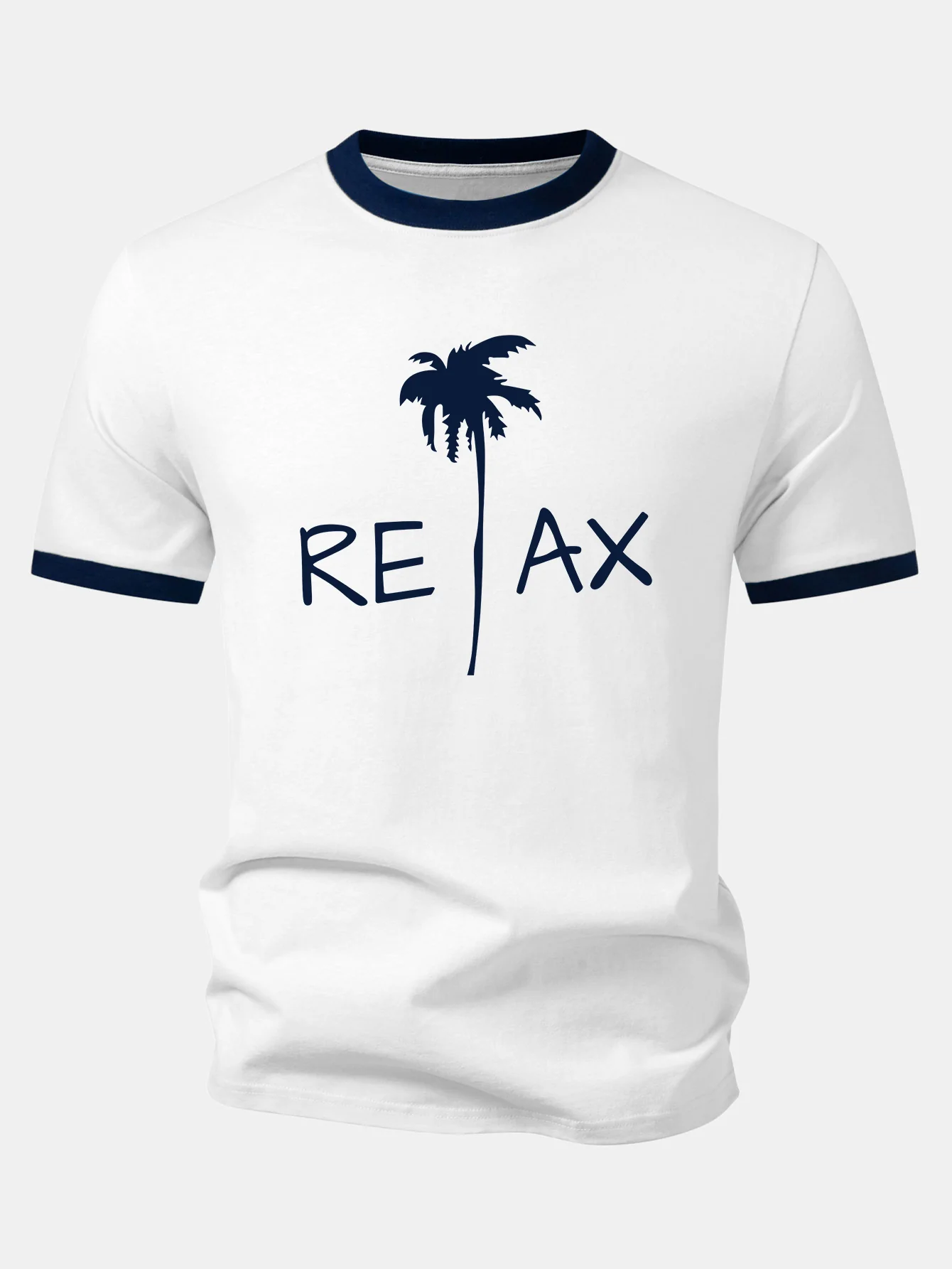 Relax Palm Tree Print Contrast Ringer T-Shirt - Image 7