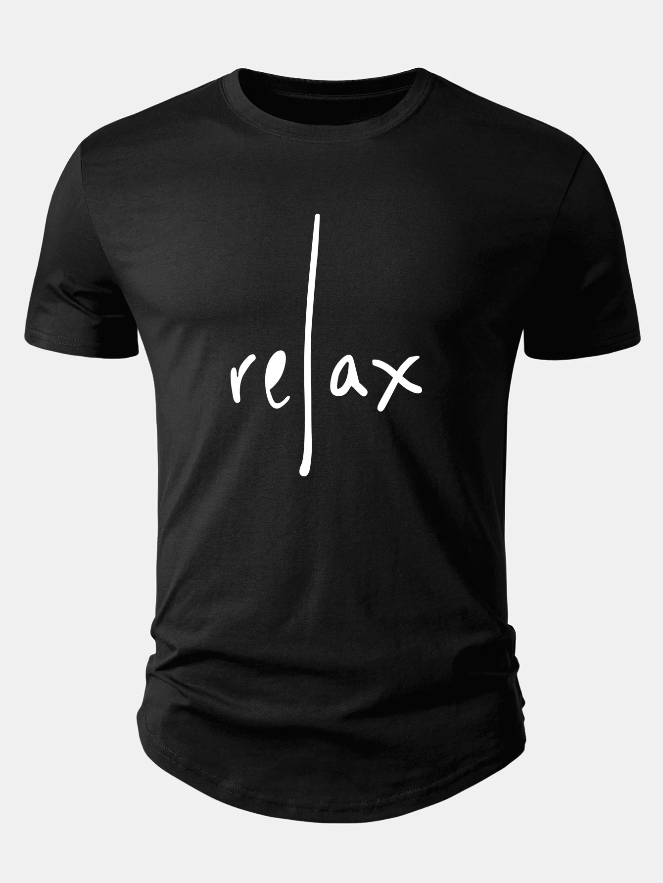 Relax Print Cotton Arc Hem T-Shirt