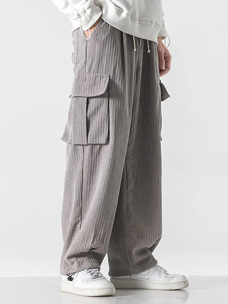 Lässige Passform Kordelzug Saum Corduroy Cargo-Hose - Image 10