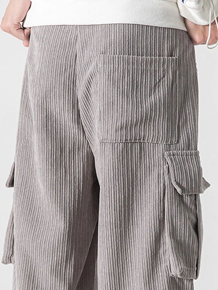 Lässige Passform Kordelzug Saum Corduroy Cargo-Hose - Image 13