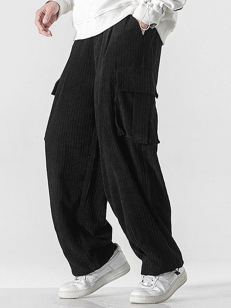 Lässige Passform Kordelzug Saum Corduroy Cargo-Hose - Image 6
