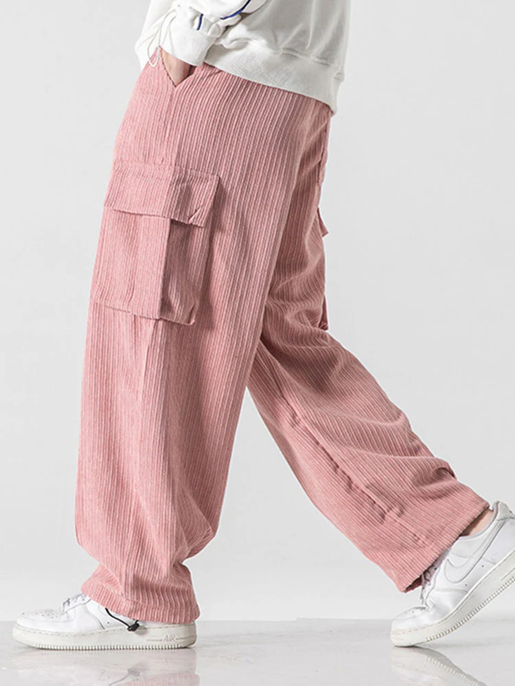 Lässige Passform Kordelzug Saum Corduroy Cargo-Hose - Image 8