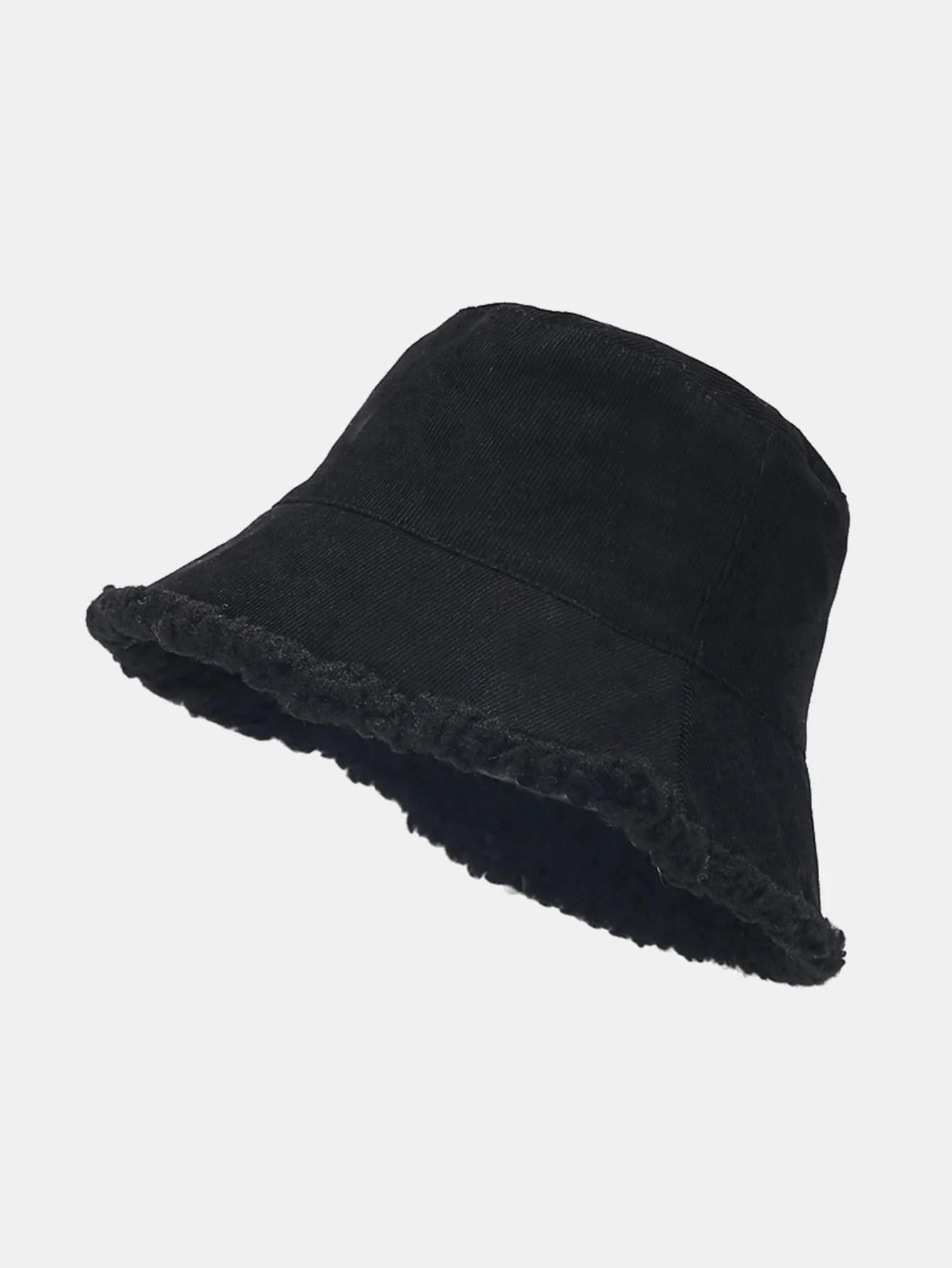 Retro Corduroy And Lambswool Patchwork Double-sided Plush Bucket Hat - Image 2