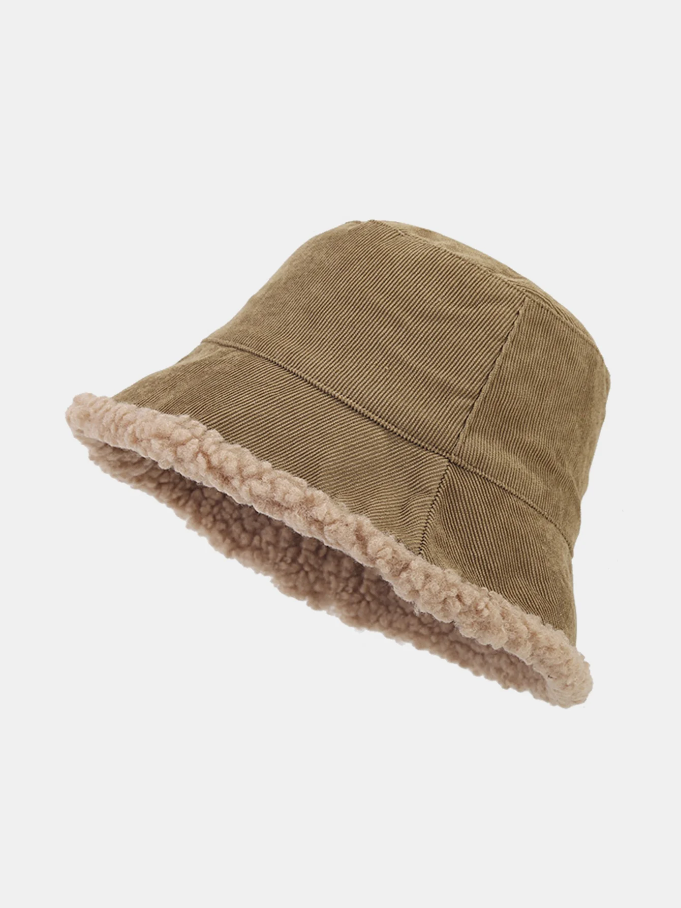 Retro Corduroy And Lambswool Patchwork Double-sided Plush Bucket Hat - Image 3