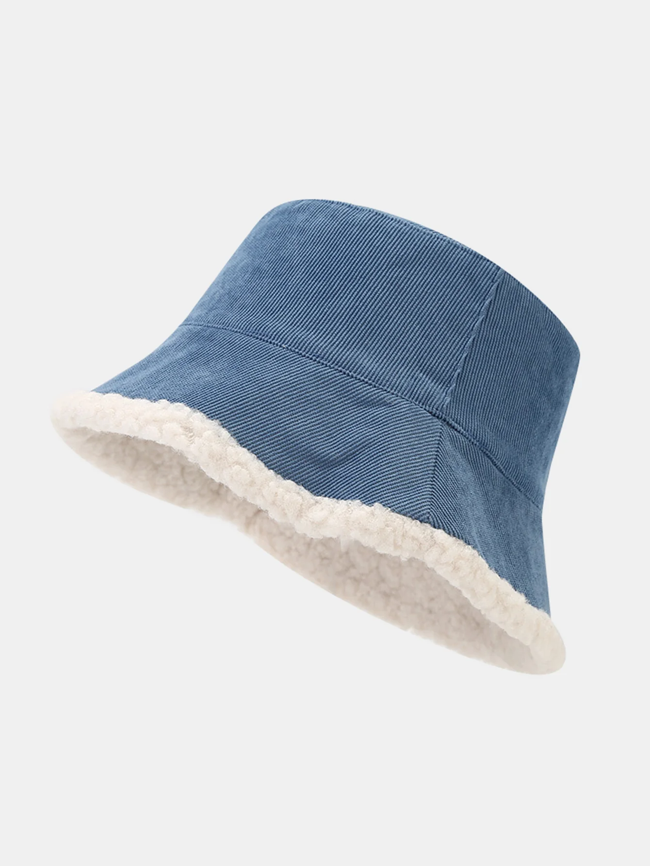 Retro Corduroy And Lambswool Patchwork Double-sided Plush Bucket Hat - Image 4