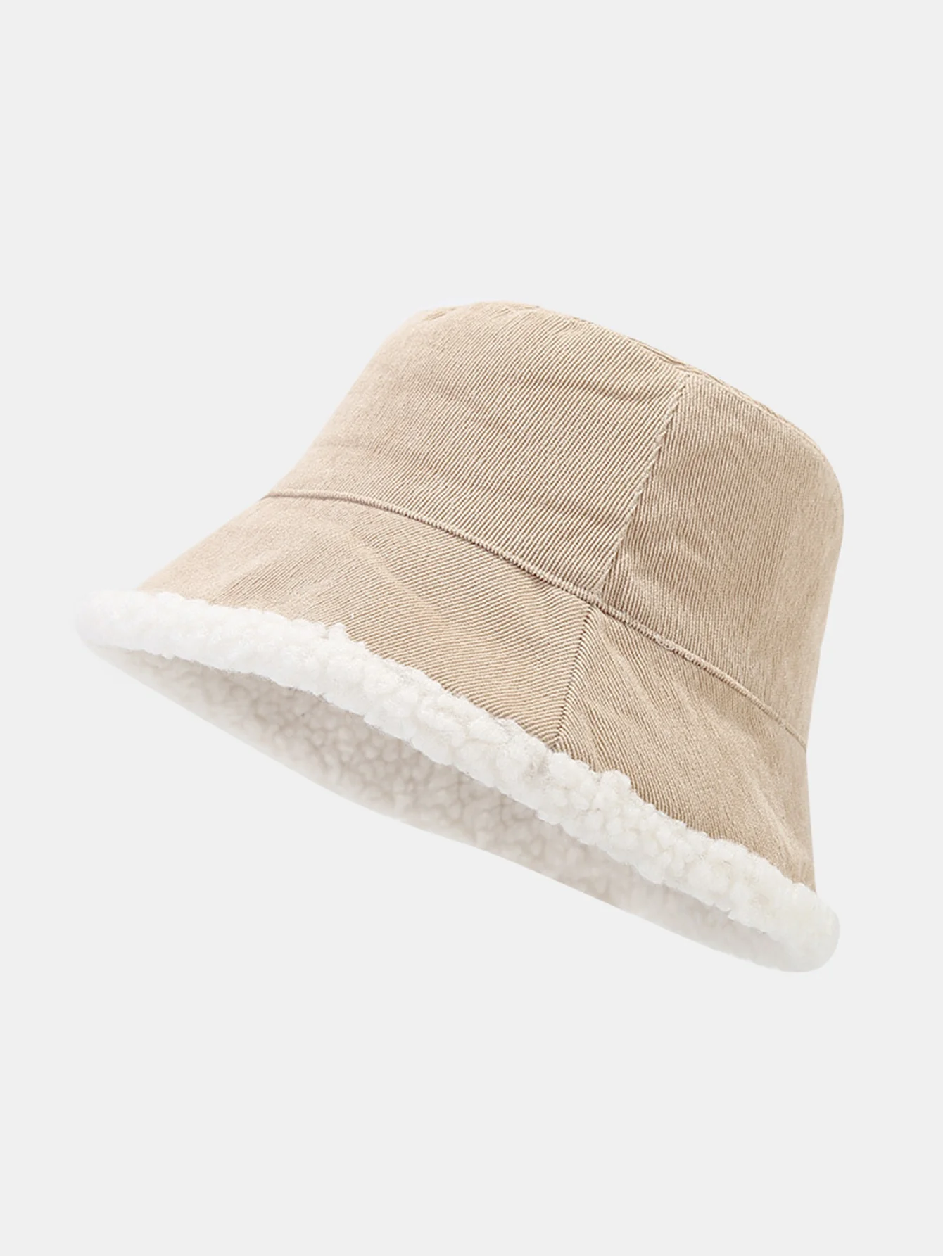 Retro Corduroy And Lambswool Patchwork Double-sided Plush Bucket Hat - Image 5