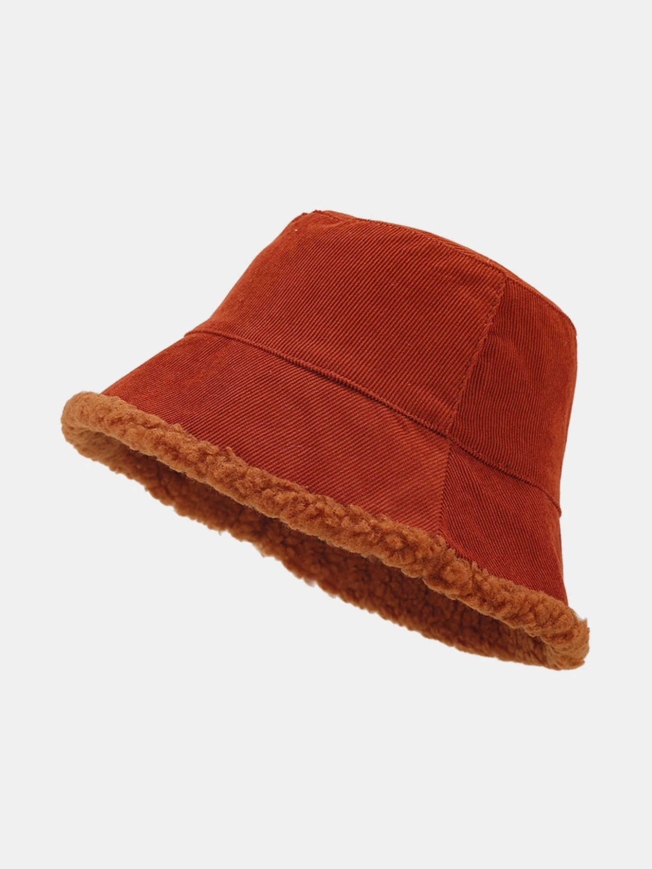 Retro Corduroy And Lambswool Patchwork Double-sided Plush Bucket Hat - Image 6