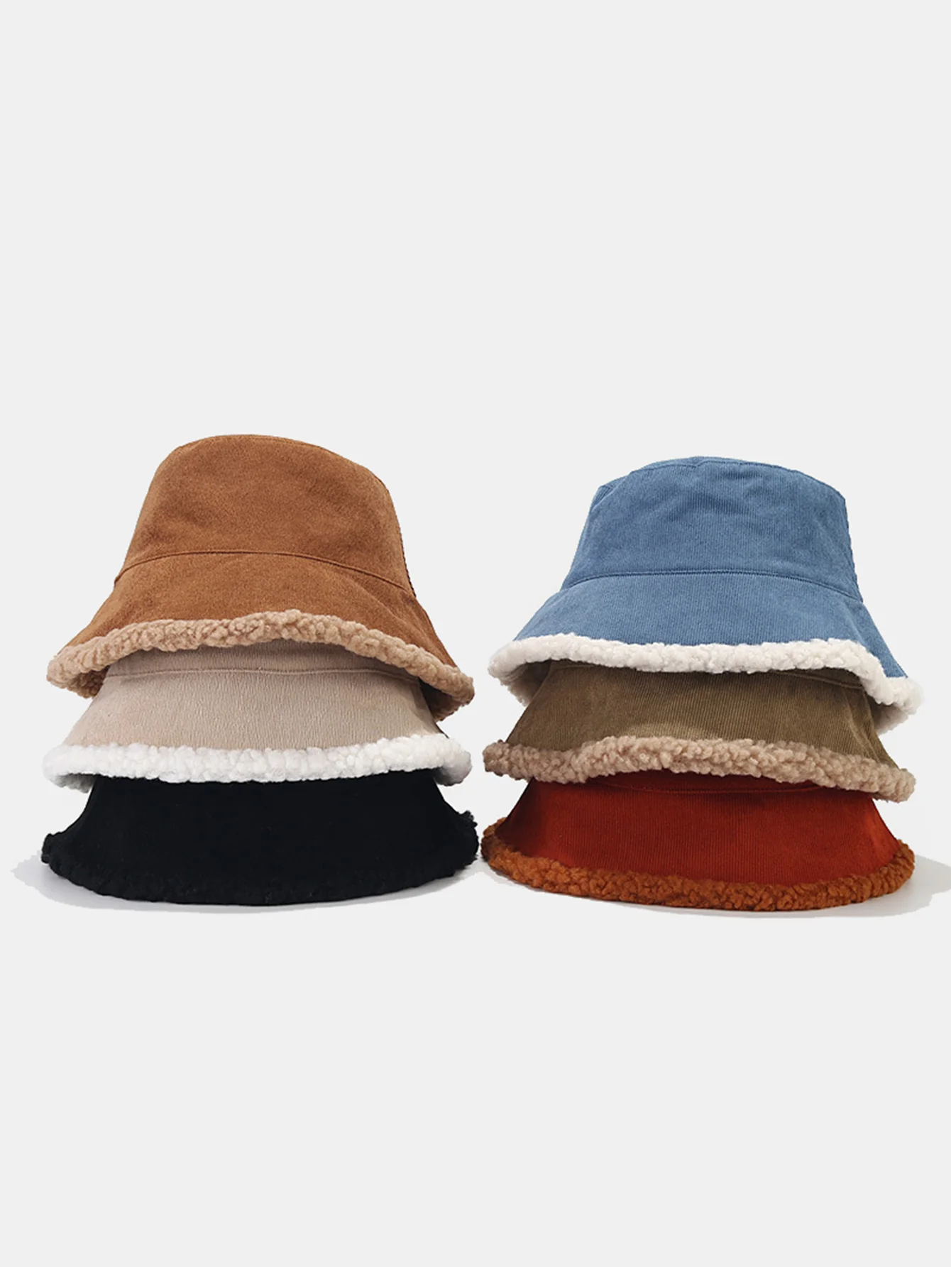 Retro Corduroy And Lambswool Patchwork Double-sided Plush Bucket Hat - Image 7