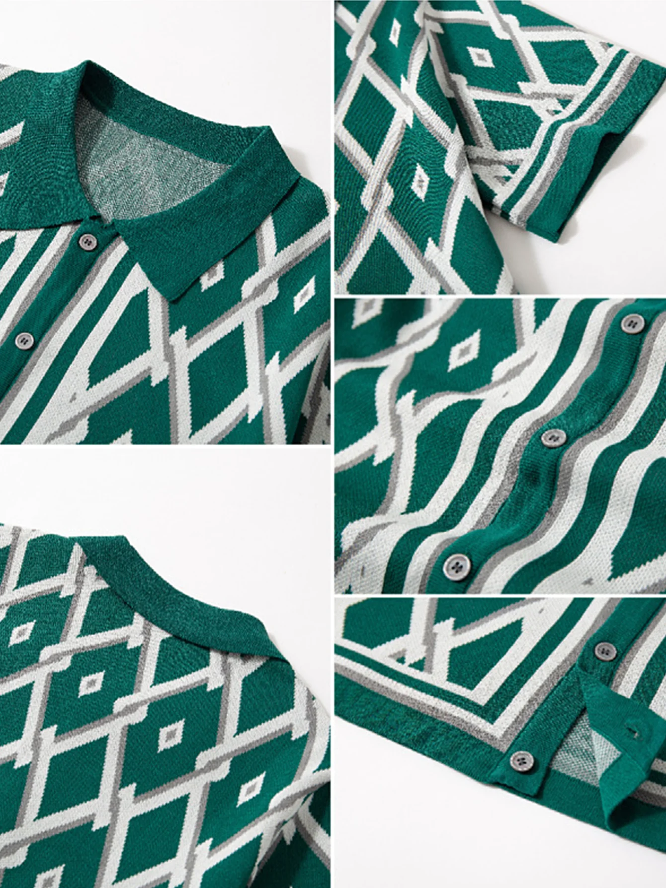 Retro Rhombus Geometric Knit Shirt - Image 7