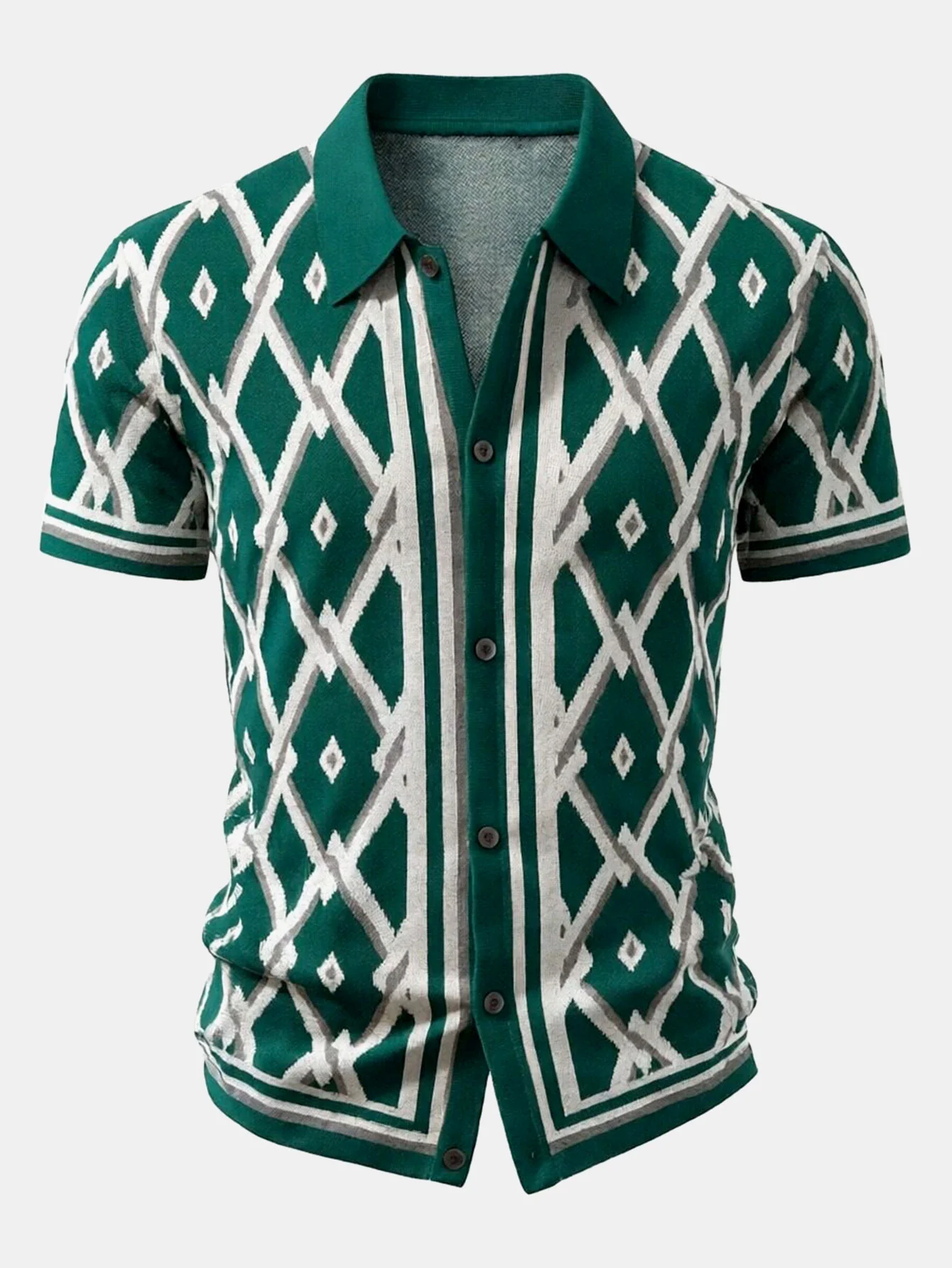 Retro Rhombus Geometric Knit Shirt