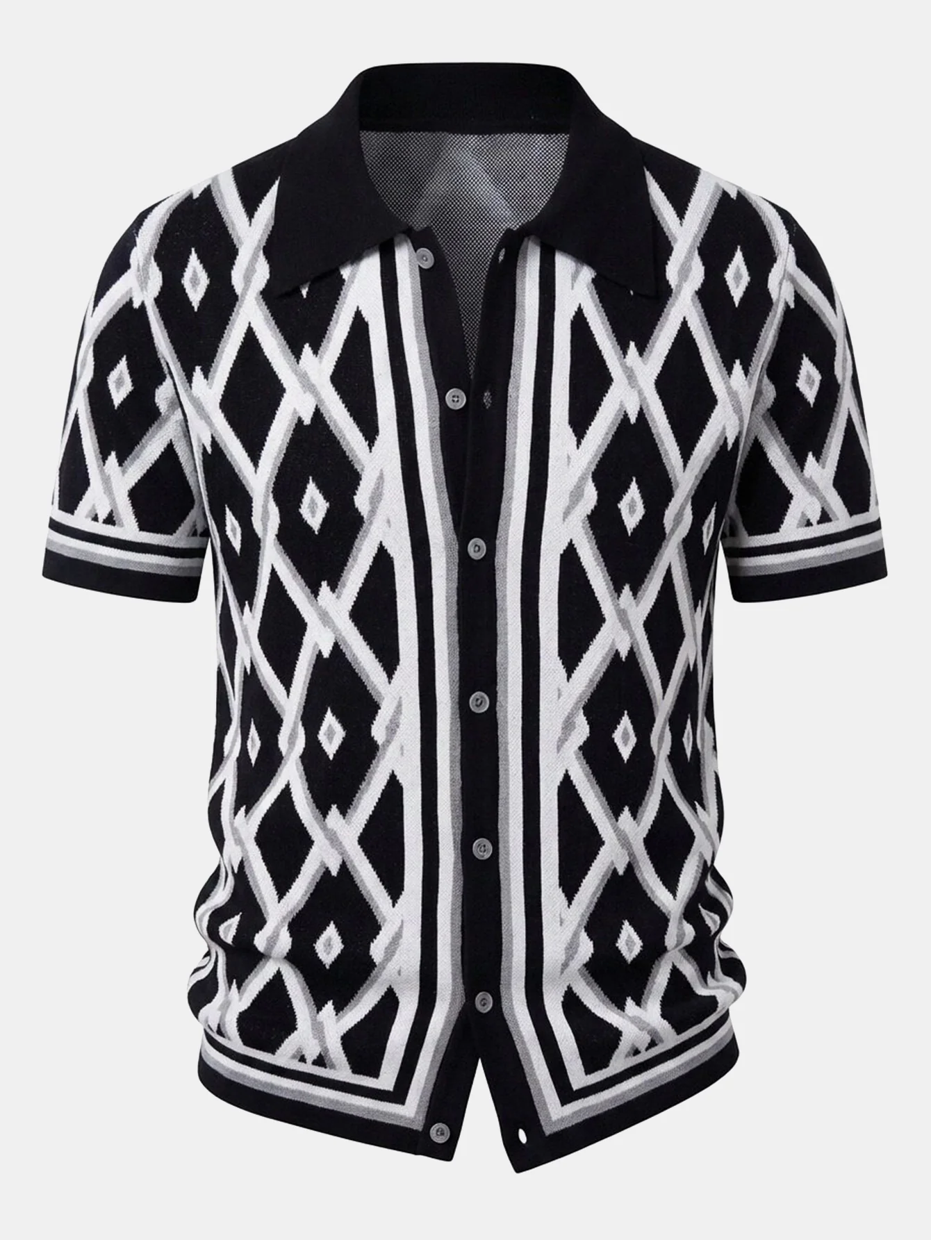 Retro Rhombus Geometric Knit Shirt - Image 3