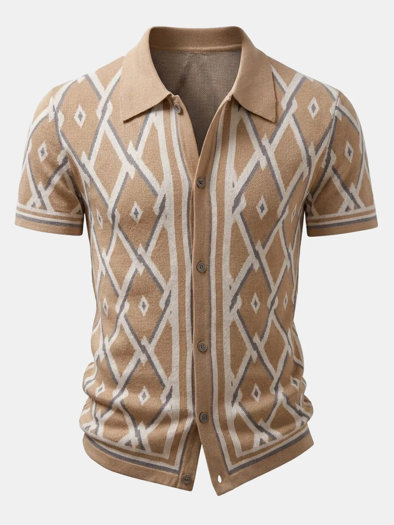 Retro Rhombus Geometric Knit Shirt - Image 5