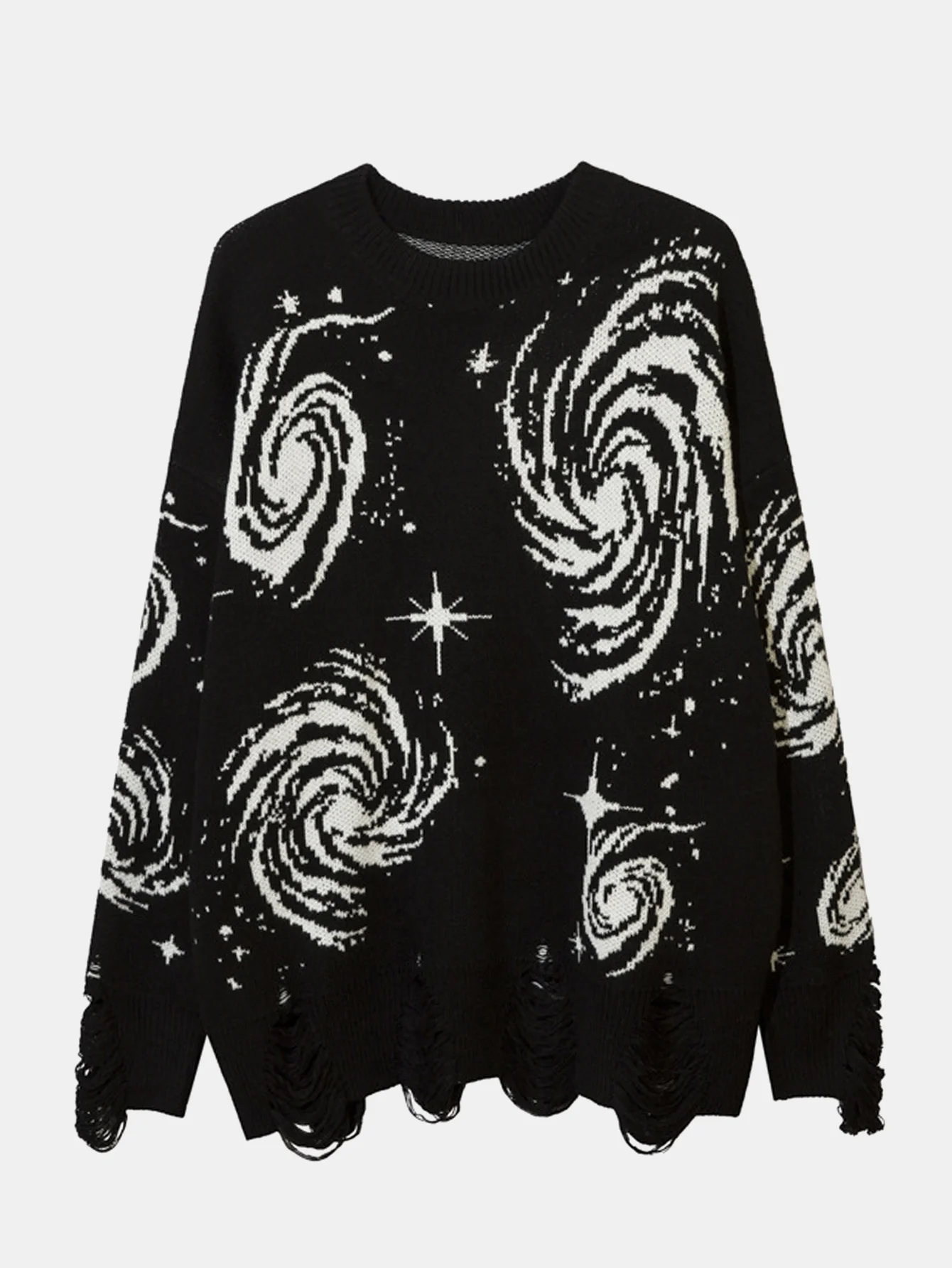 Retro Wirbel Bedruckter Verwaschener Strickpullover - Image 3