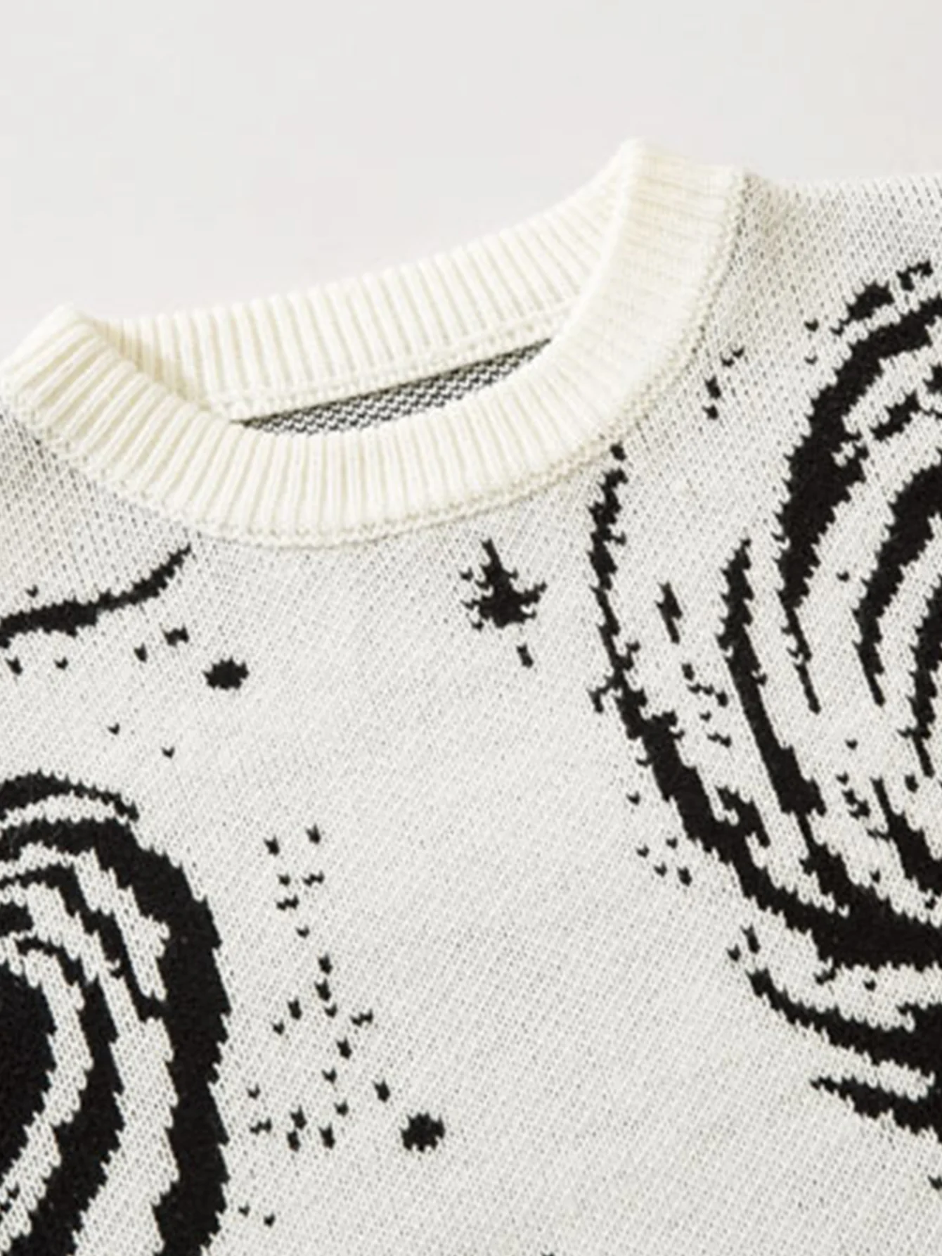 Retro Wirbel Bedruckter Verwaschener Strickpullover - Image 5