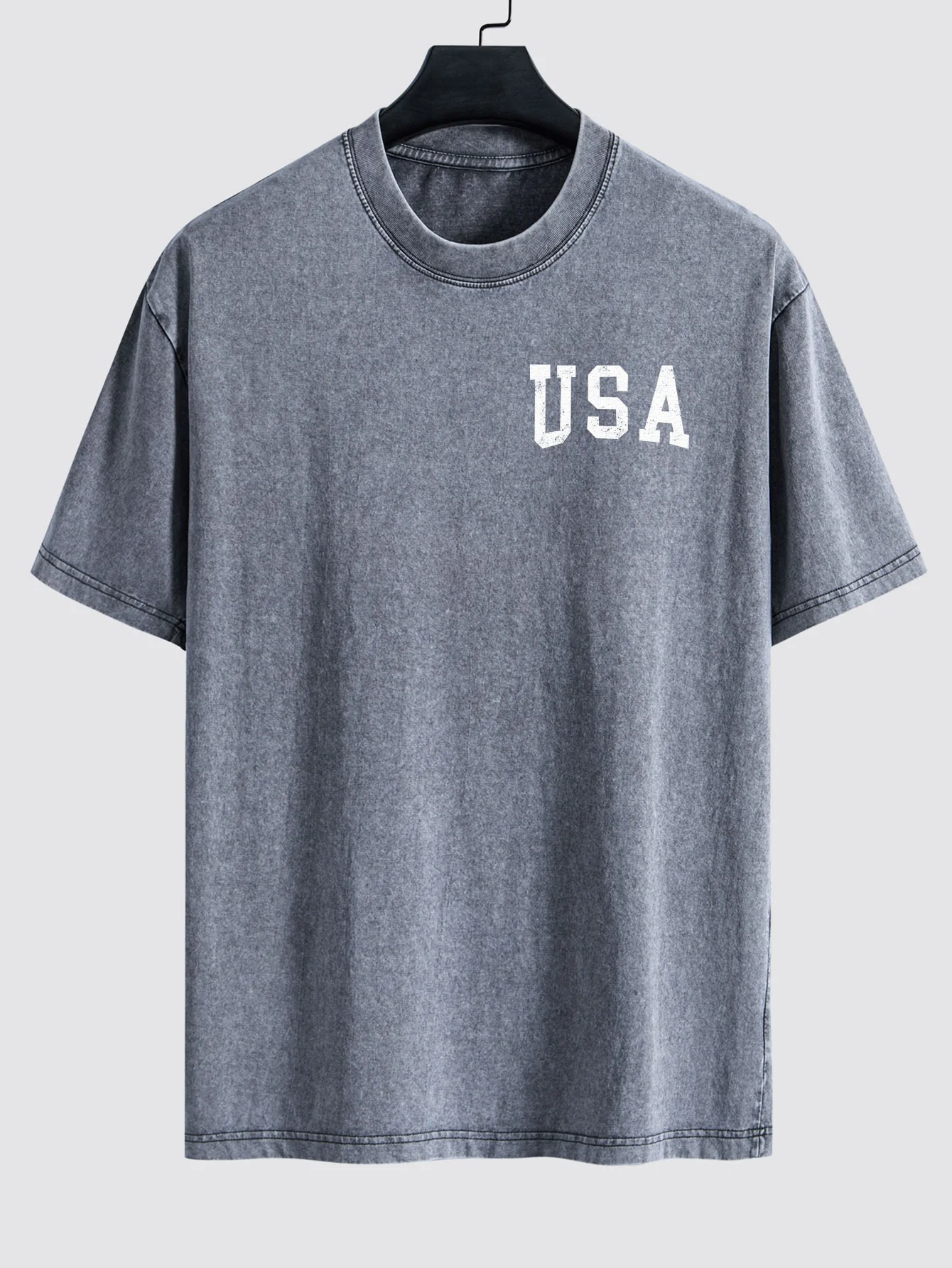 Retro USA Print Gewaschenes, Used-Look Drop-Shoulder T-Shirt - Image 3