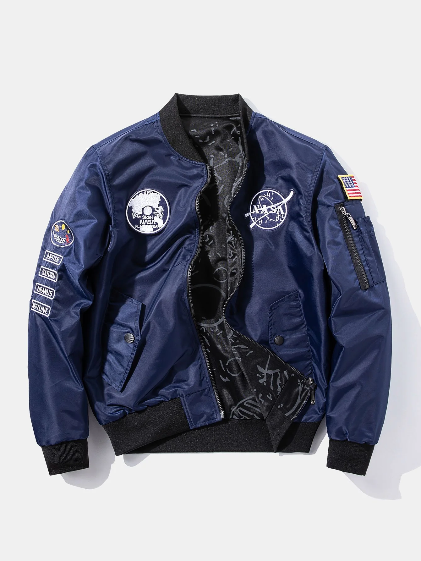 Umkehrbare NASA bestickte Patch Bomberjacke - Image 4