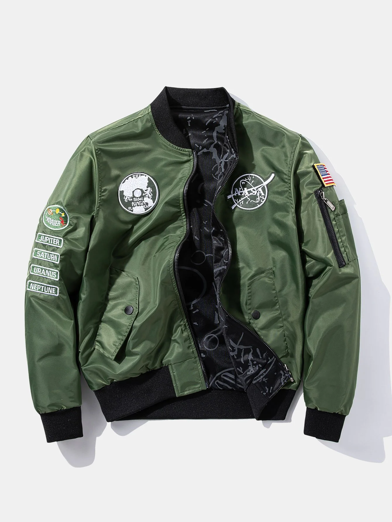 Umkehrbare NASA bestickte Patch Bomberjacke - Image 5