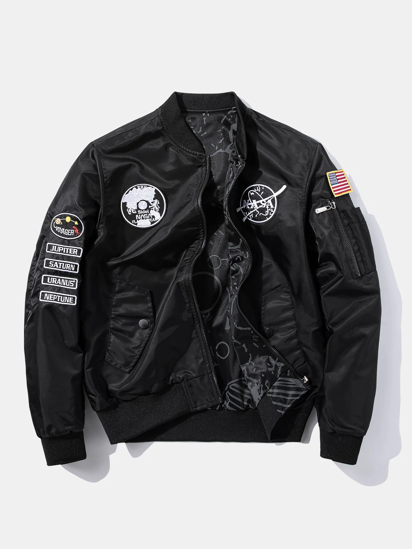 Umkehrbare NASA bestickte Patch Bomberjacke - Image 6