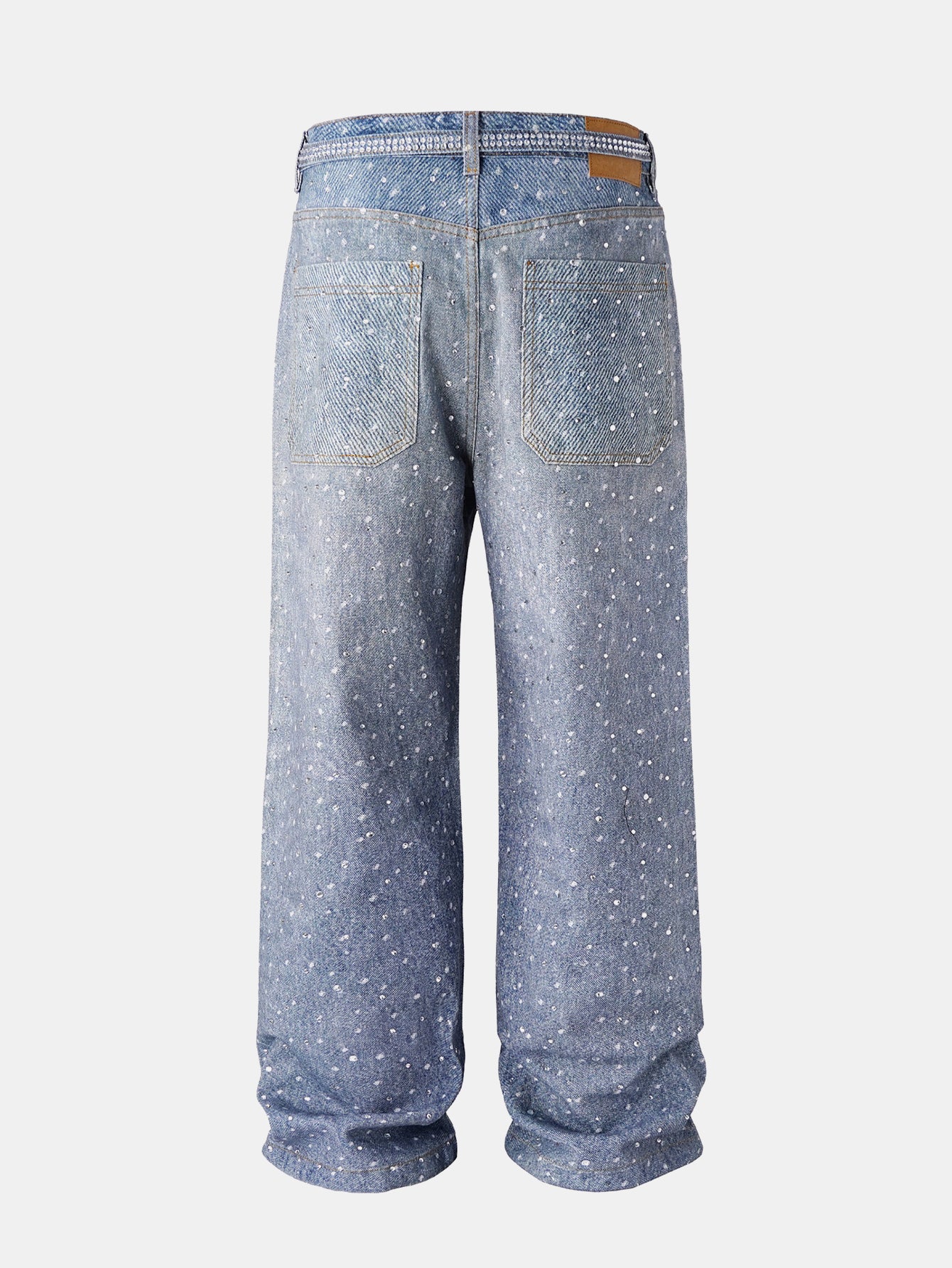 Strassbesetzte, gewaschene, distressed Jeans mit weitem Bein und Baggy-Schnitt - Image 2