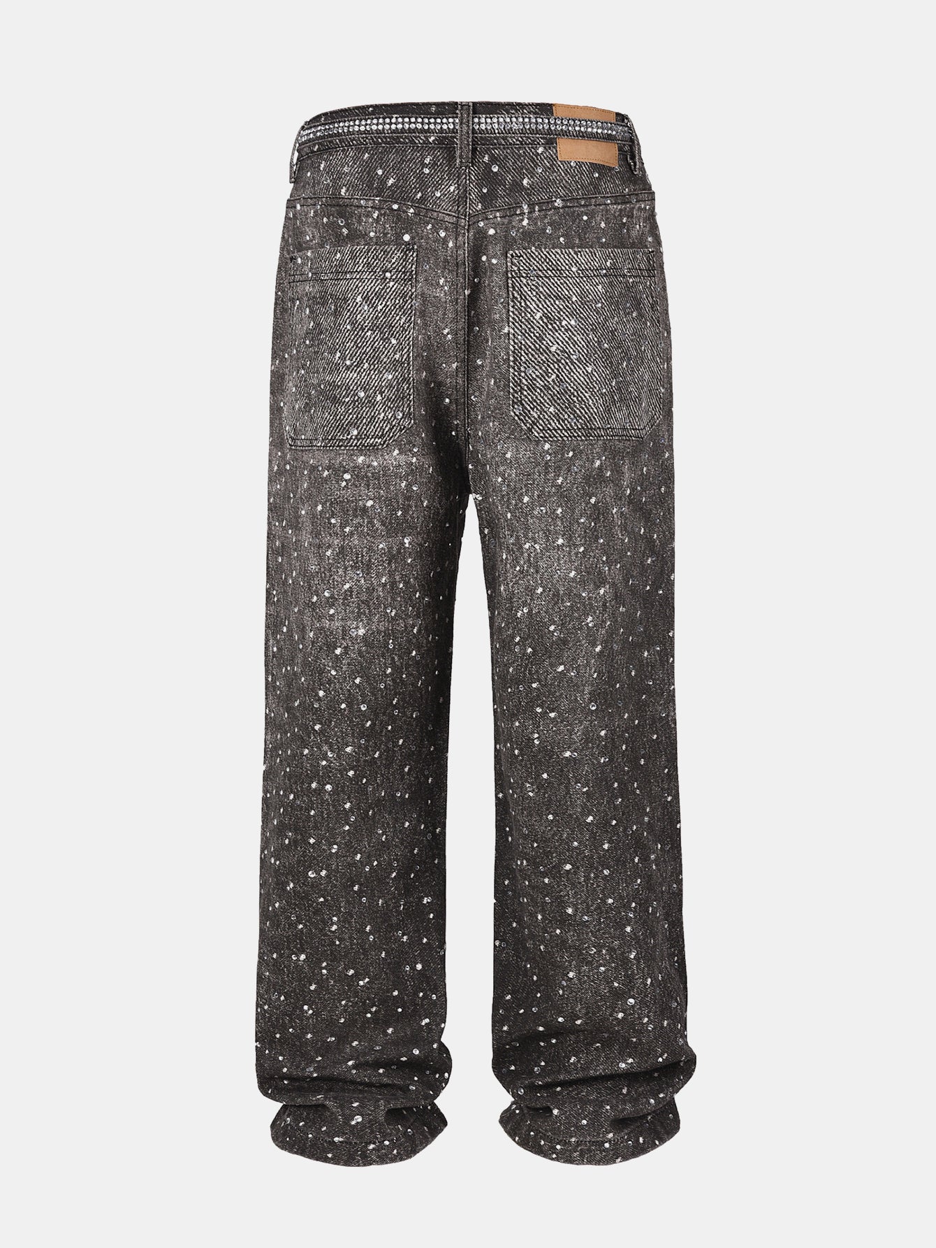 Strassbesetzte, gewaschene, distressed Jeans mit weitem Bein und Baggy-Schnitt - Image 4