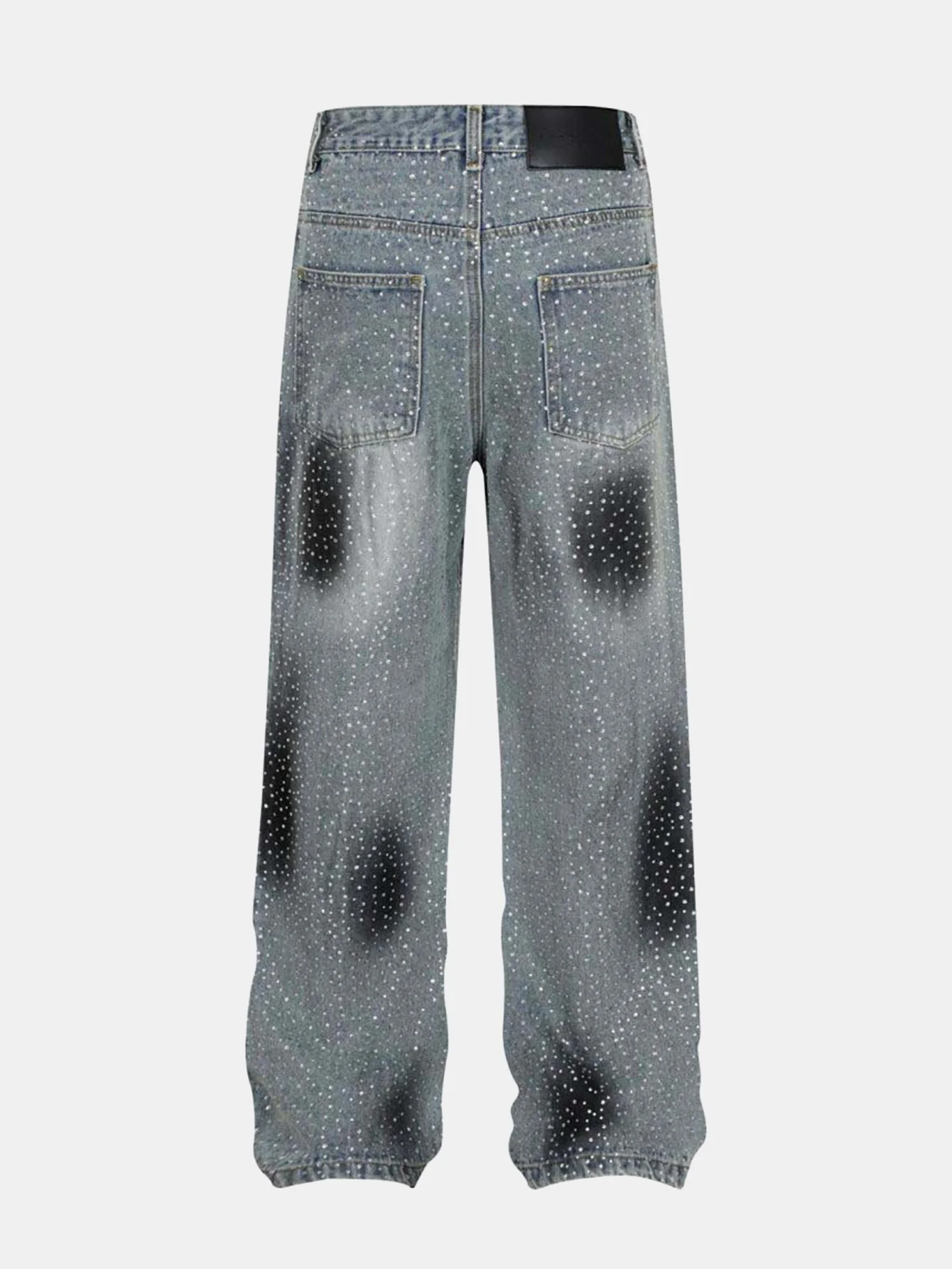 Strassbesetzte, gewaschene, distressed Jeans mit weitem Bein - Image 2