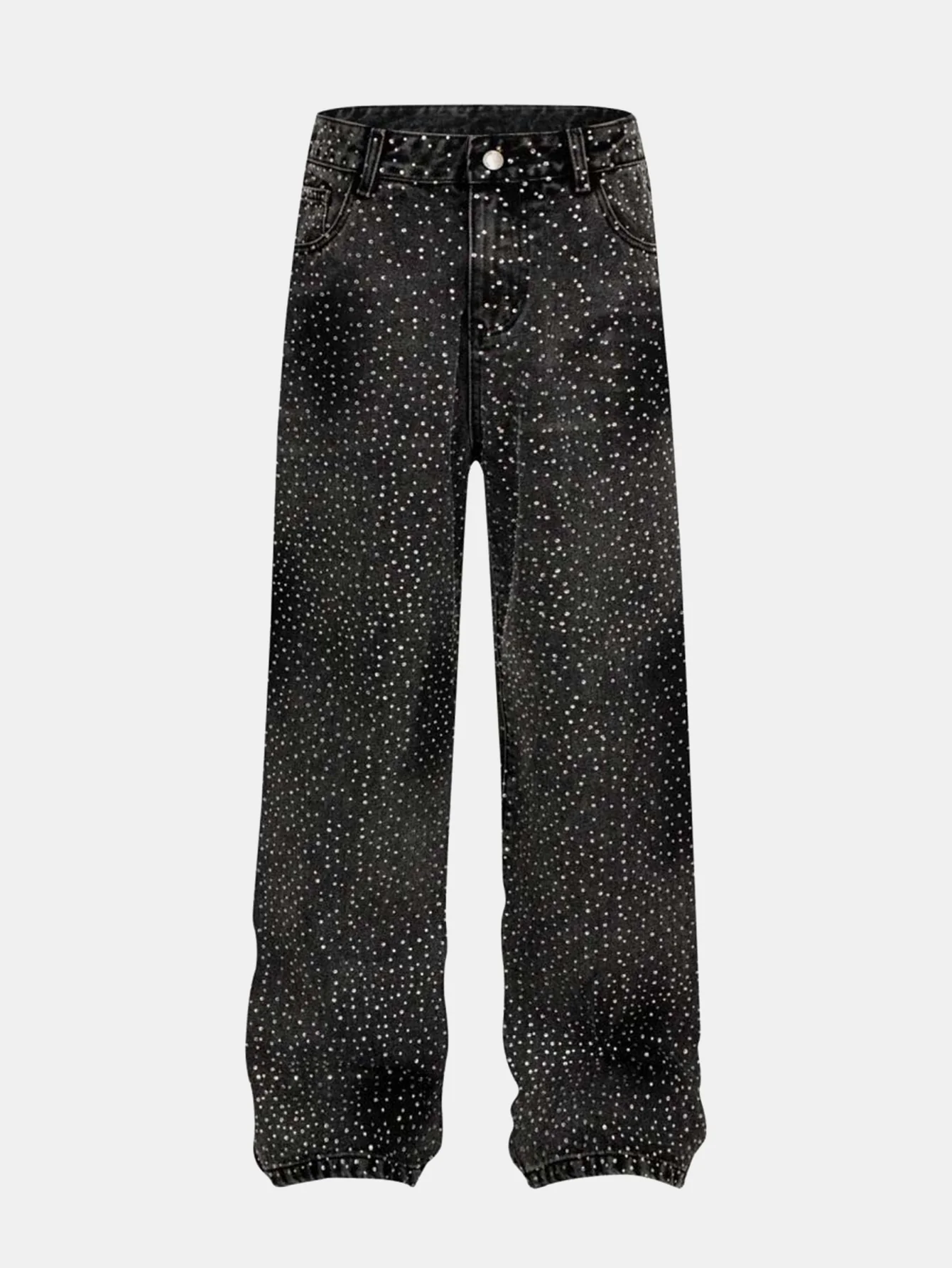 Strassbesetzte, gewaschene, distressed Jeans mit weitem Bein - Image 4